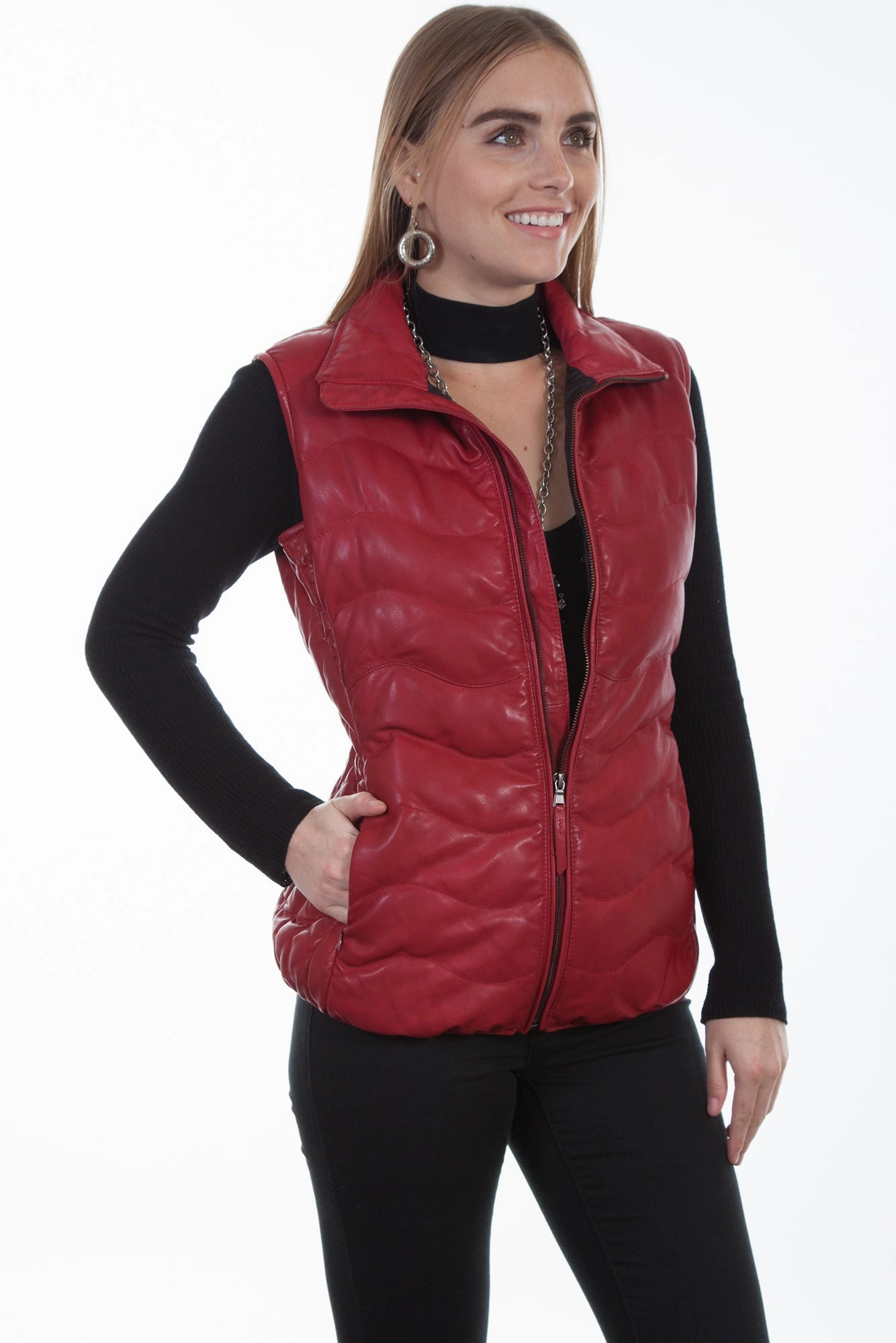 Ultimate Knitwear Scully Womens Red Soft Lamb Puffer Vest