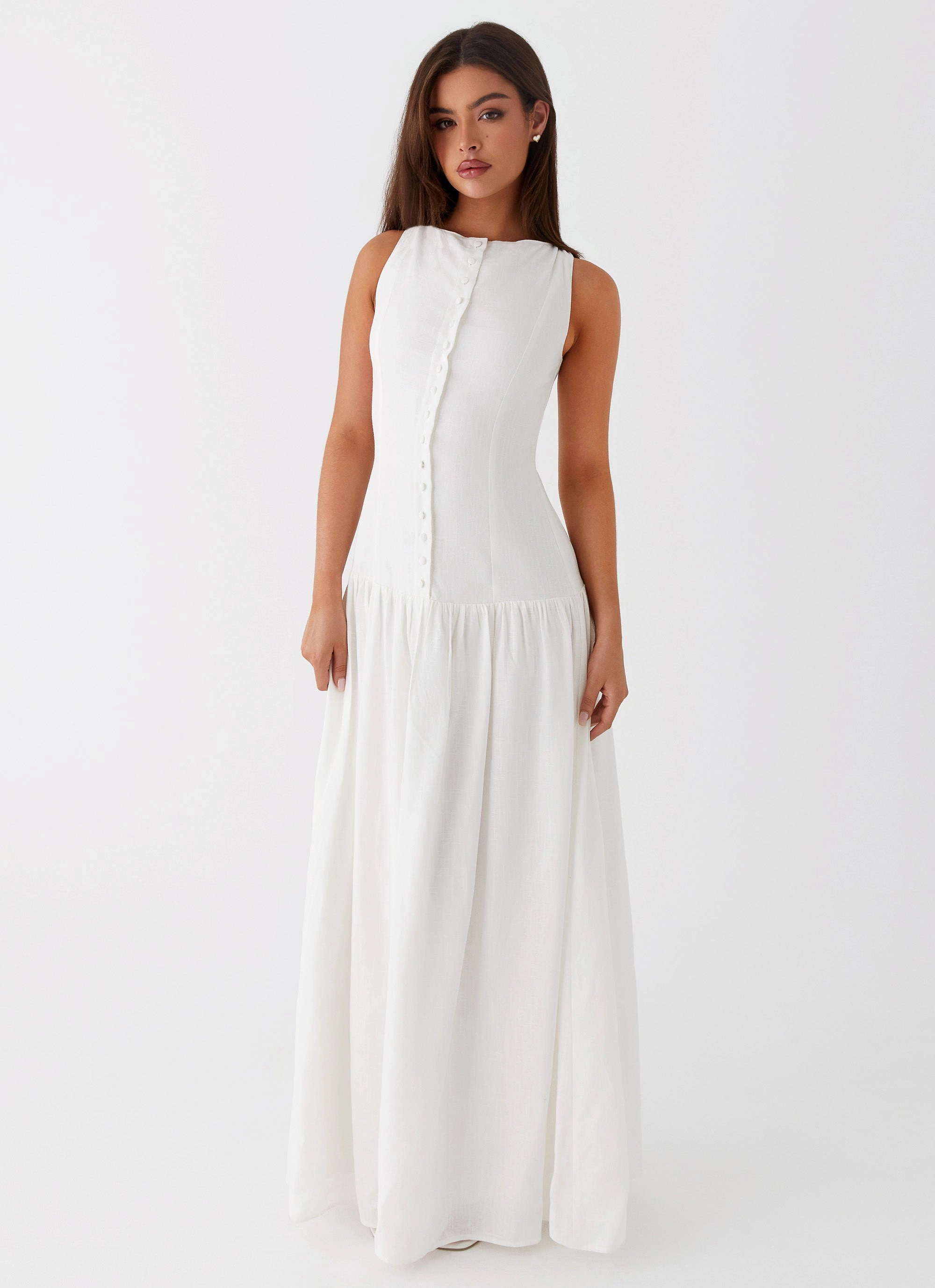 Meggie Linen Maxi Dress - White Practical Outerwear
