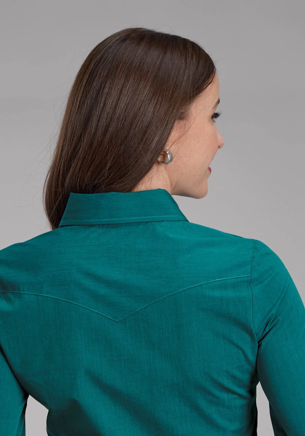 Smooth Cotton Blend High Neck Roper Womens Fill Solid Poplin Teal 100% Cotton L/S Shirt