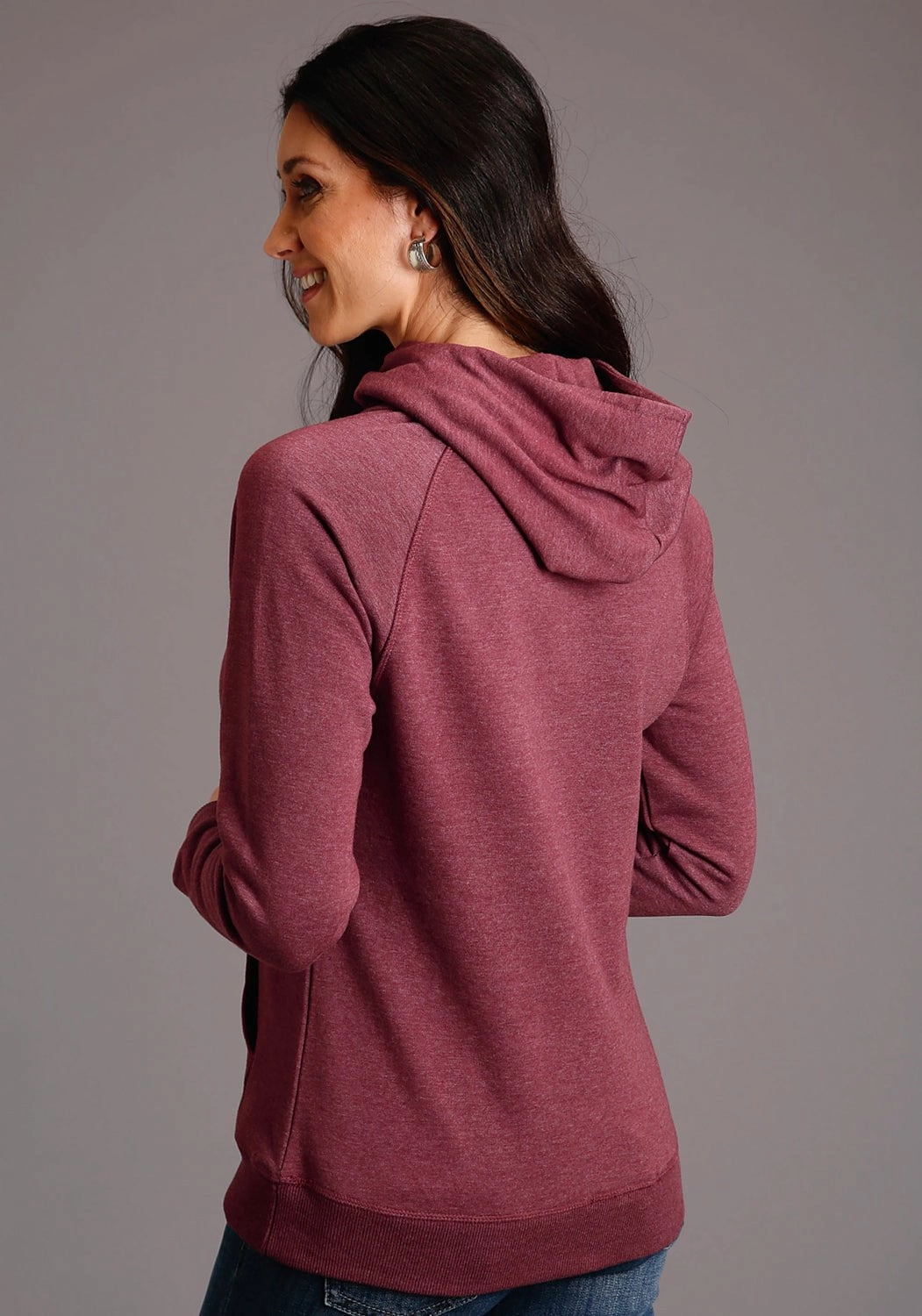 Stetson Womens Maroon Cotton Blend Bandana Screenprint Hoodie Curved Hemline Cozy Knitwear