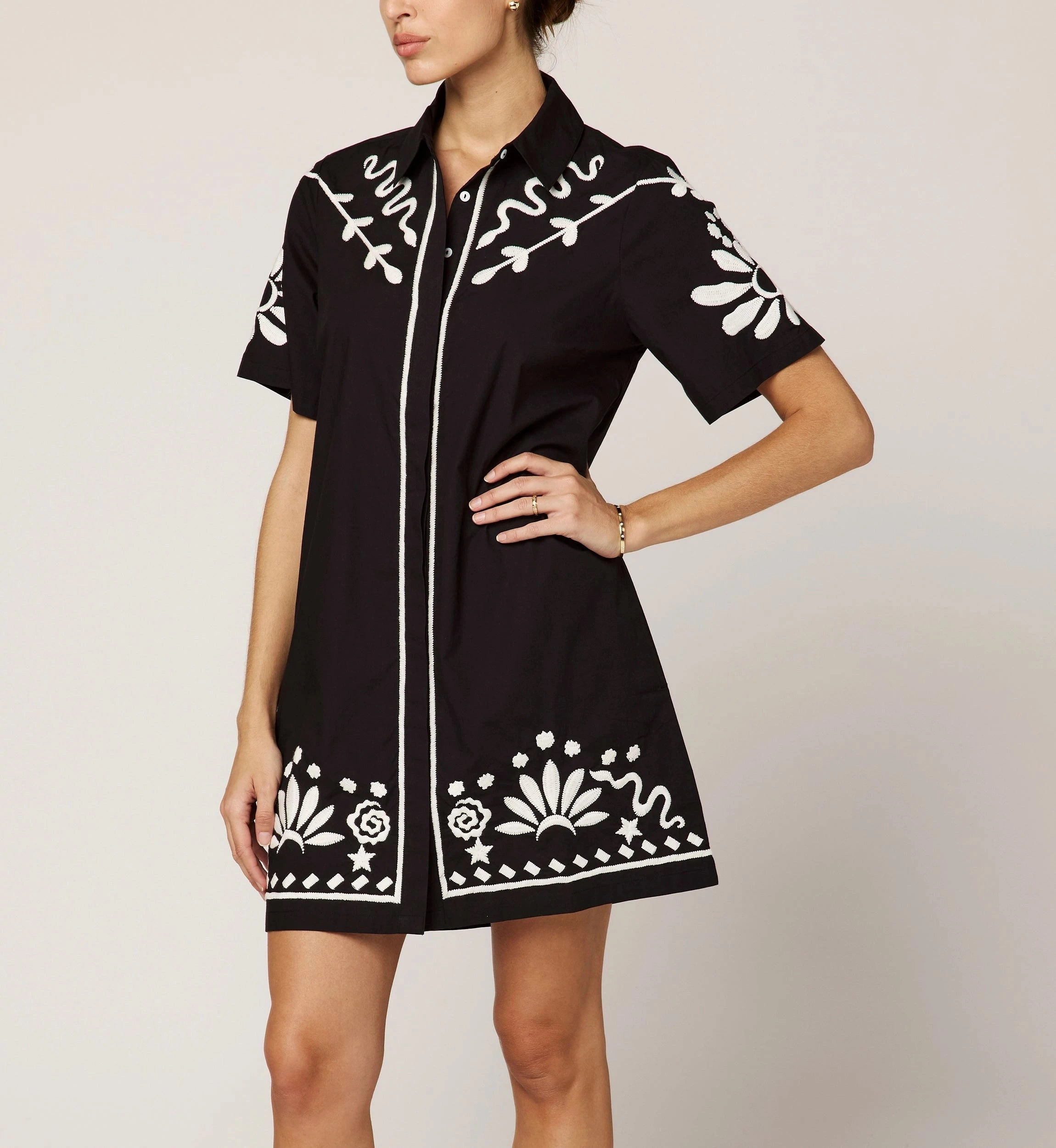 Riya Mini Dress | Black/Ivory Stud-Detail
