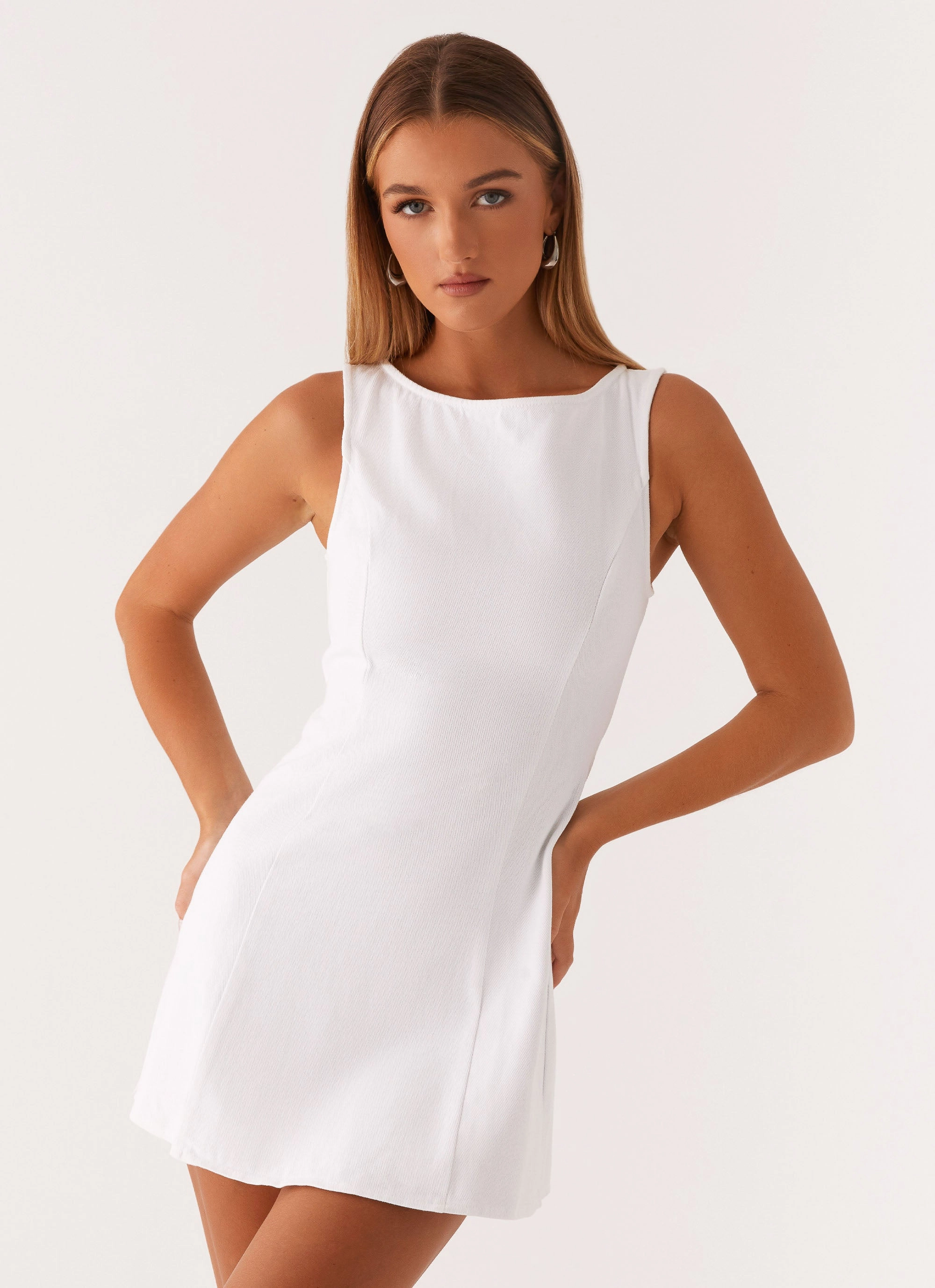 Coral Soft Rochelle Denim Mini Dress - White