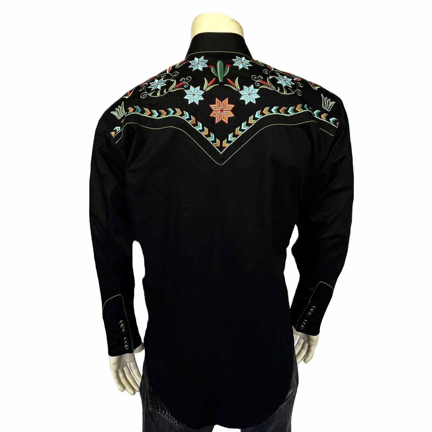 Sleek Silhouette Rockmount Mens Agave Cactus Floral Black 100% Cotton L/S Shirt