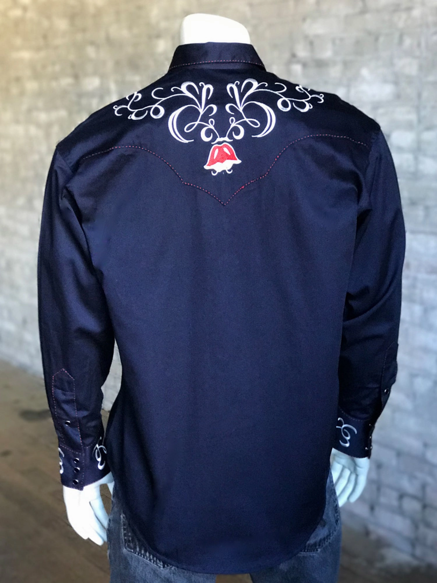 Abrasion Resistant Edging Rockmount Mens Art Deco Floral Navy 100% Cotton L/S Shirt