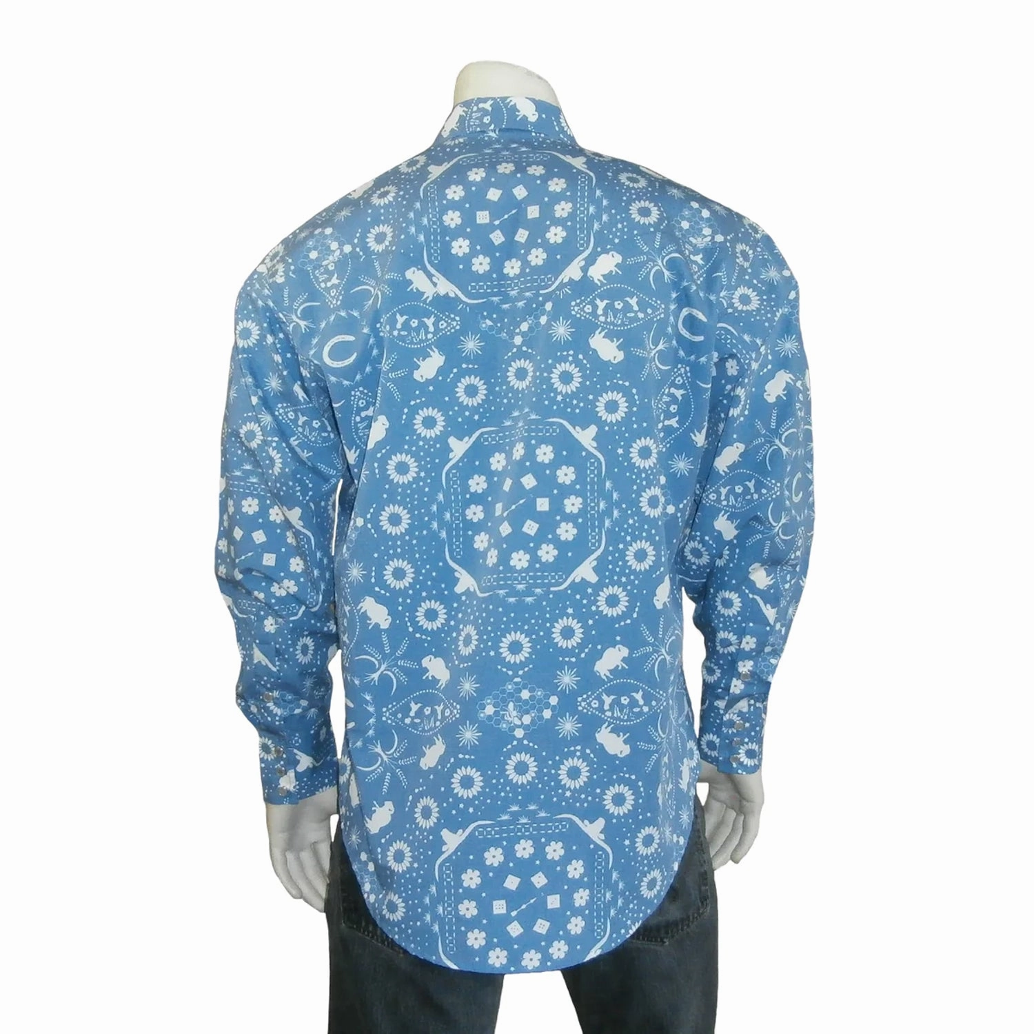 Rockmount Mens Bison Bandana Blue Cotton Blend L/S Shirt Mix-And-Match Monochrome Palette