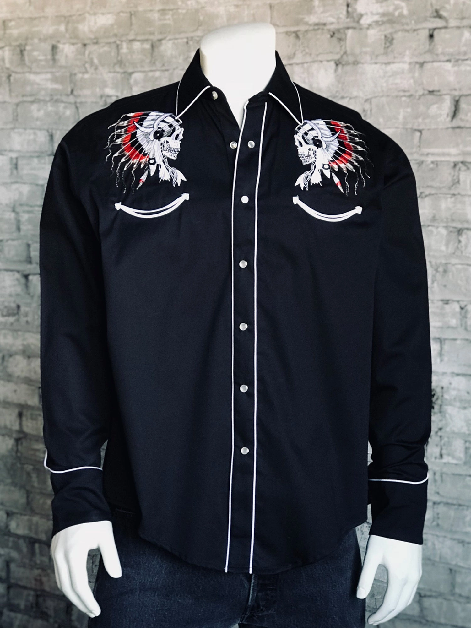 Fashion staples Rockmount Mens Black 100% Cotton Chief Skull Western L/S Shirt