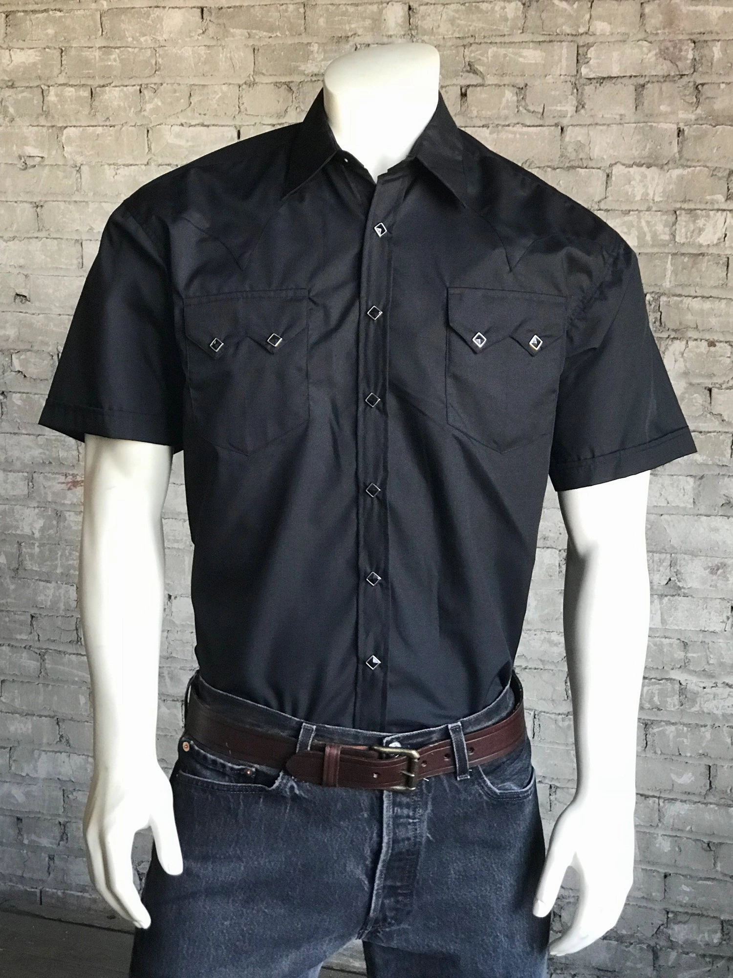Rockmount Mens Black Cotton Blend Western Snap S/S Shirt Oversized style Stylish Element