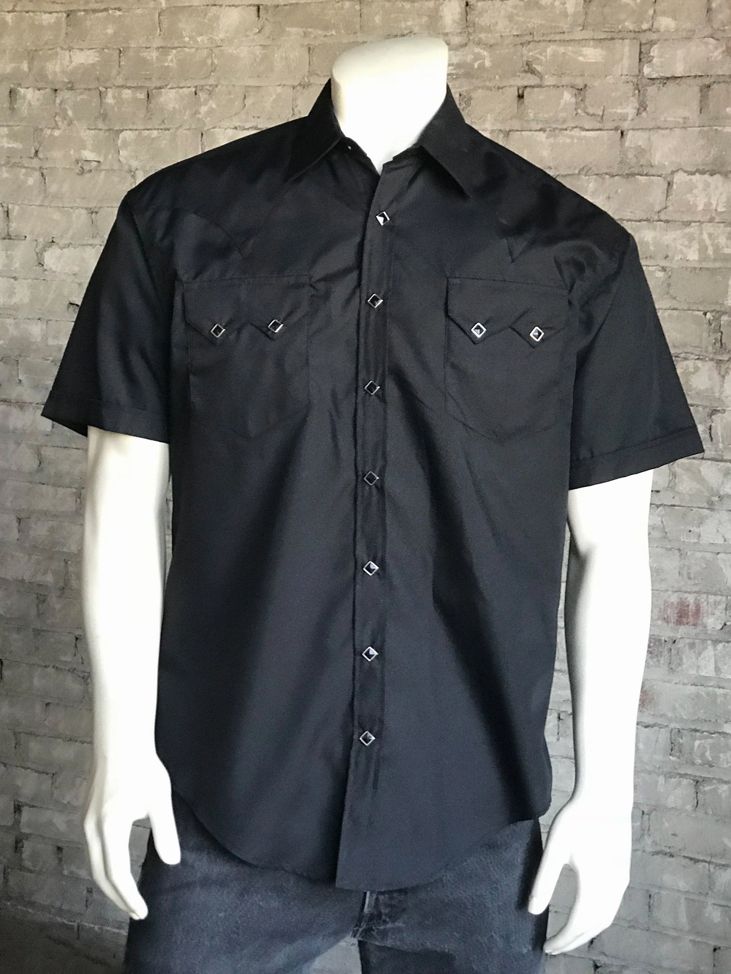 Rockmount Mens Black Cotton Blend Western Snap S/S Shirt Stretchable Cloth Stretch Material