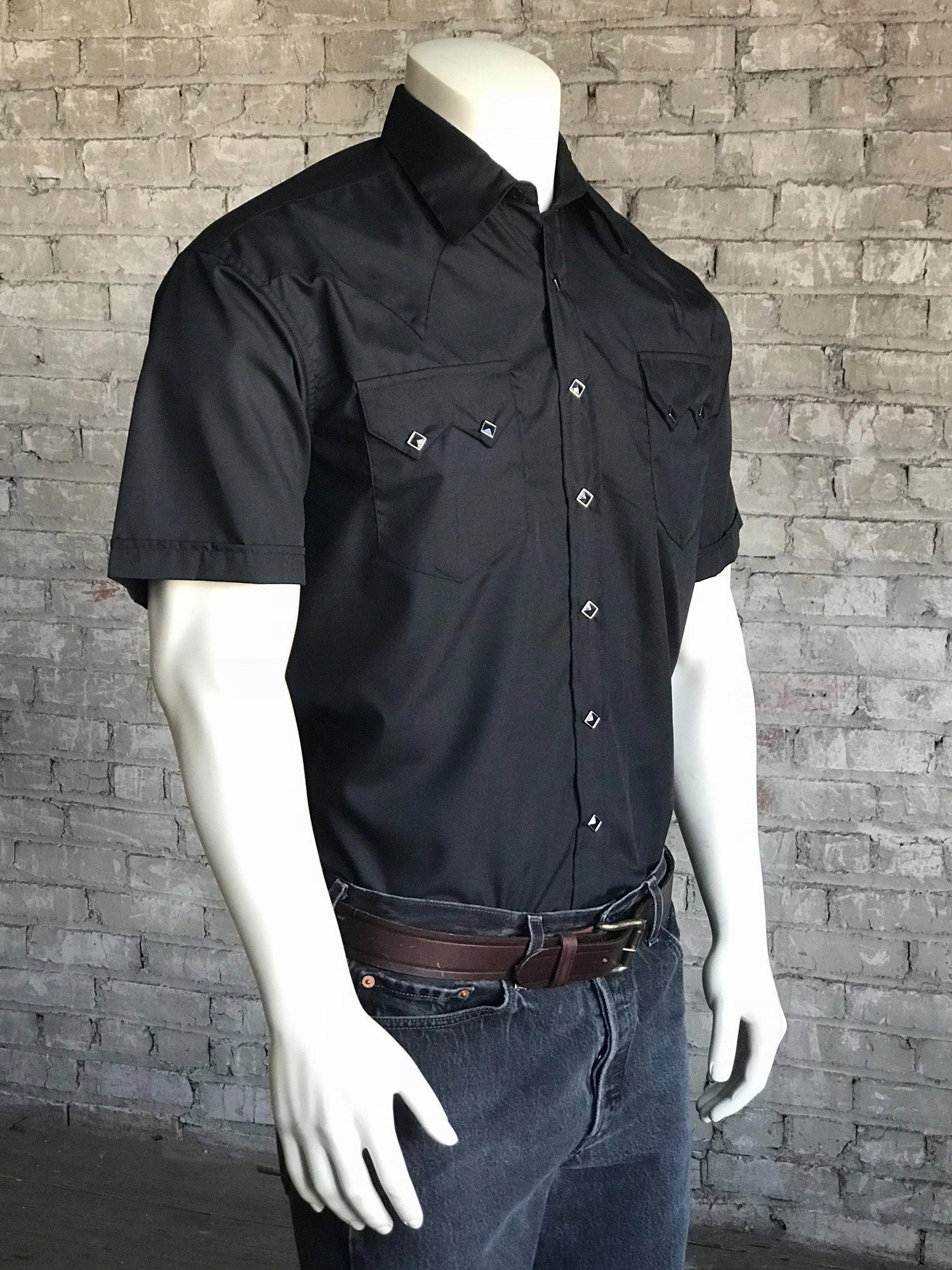 High Street Fashion Rockmount Mens Black Cotton Blend Western Snap S/S Shirt