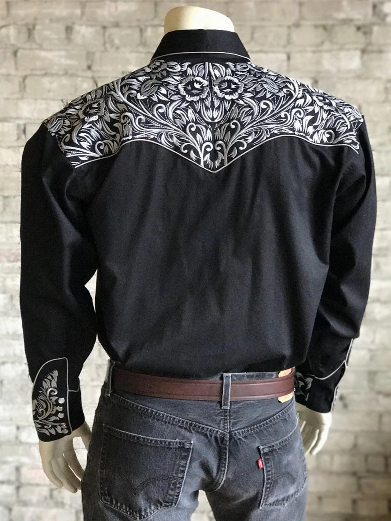 Rockmount Mens Black/Silver 100% Cotton Vintage Tooling Western L/S Shirt Ombre look