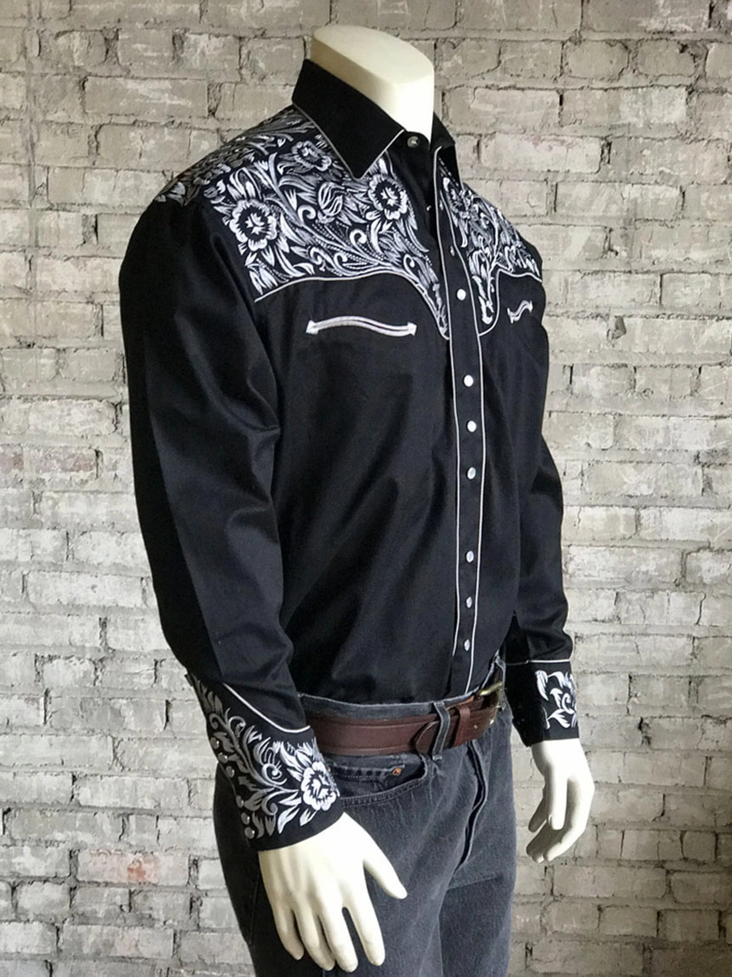 Lounge Comfort Multi Layer Stitching Rockmount Mens Black/Silver 100% Cotton Vintage Tooling Western L/S Shirt