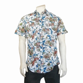 Rockmount Mens Blue 100% Rayon Hawaiian Floral Western S/S Shirt Limited Edition Trendsetting