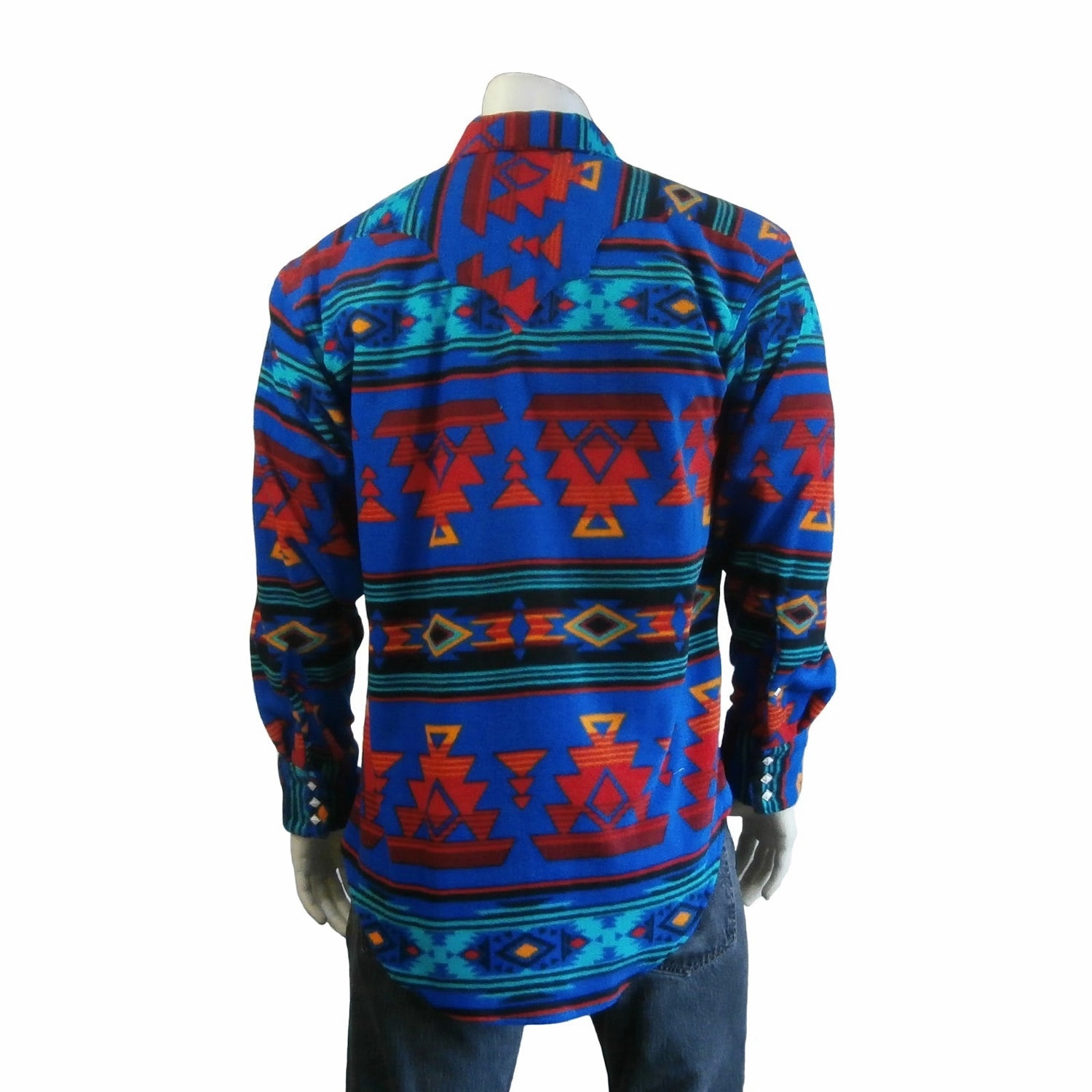 Rockmount Mens Blue/Red Fleece Native Pattern Western L/S Shirt Breathable Lining Loose Comfort