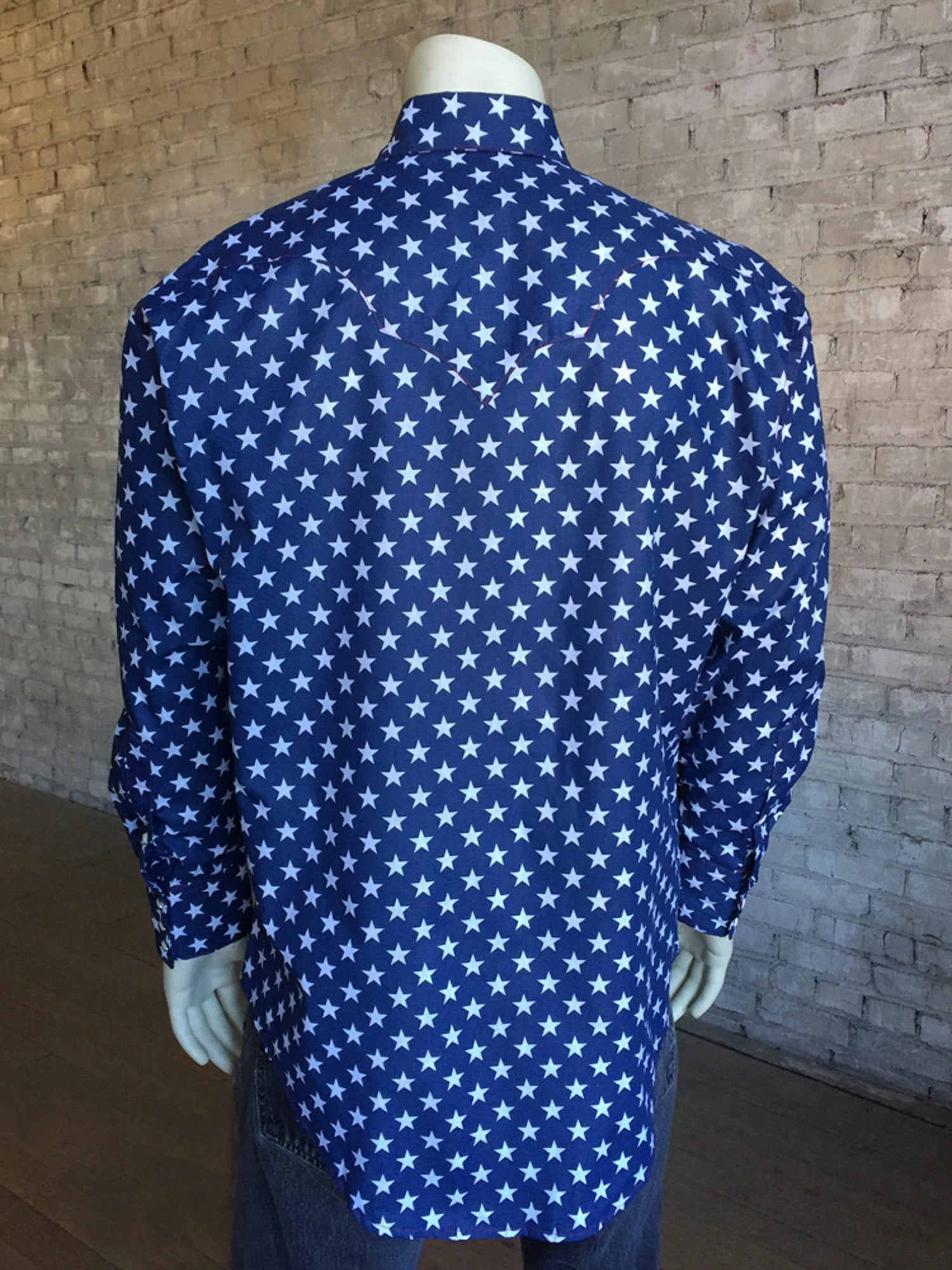 Workwear Style Rockmount Mens Blue/White Cotton Blend Stars Print Western L/S Shirt