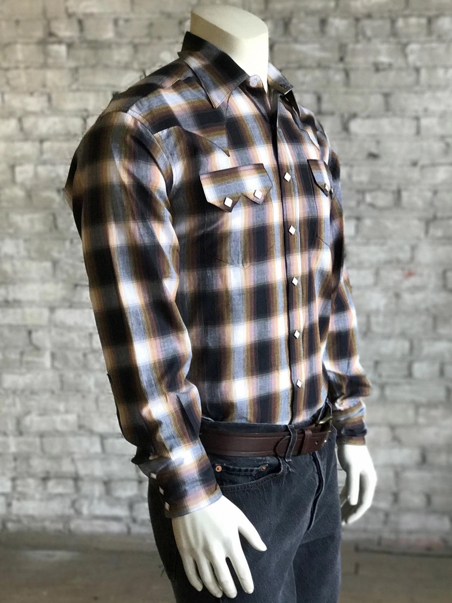 Rockmount Mens Brown 100% Cotton Shadow Plaid Western L/S Shirt Classic Design Holiday Special