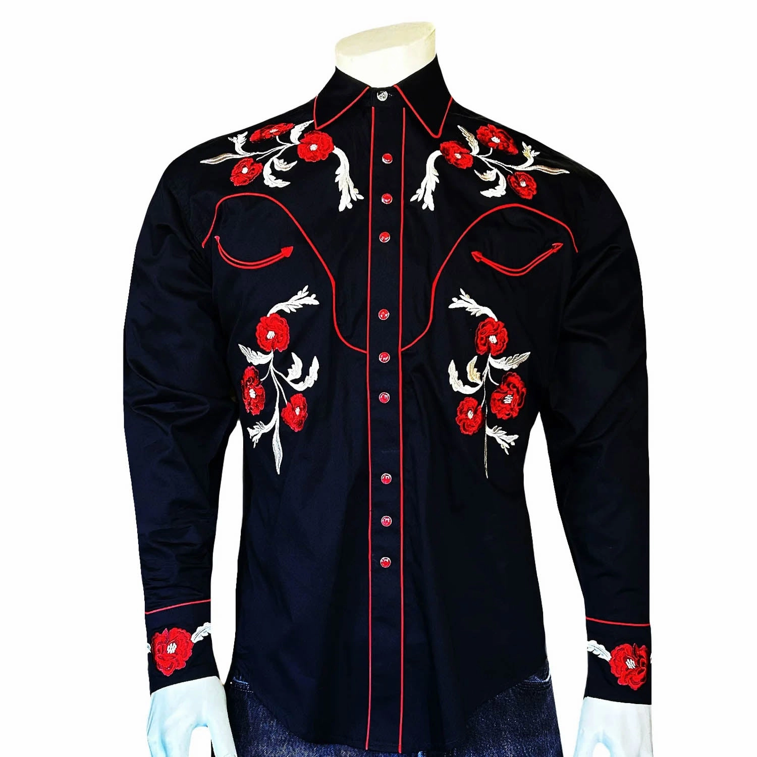 Rockmount Mens Cascading Floral Western Black 100% Cotton L/S Shirt Trendy Apparel