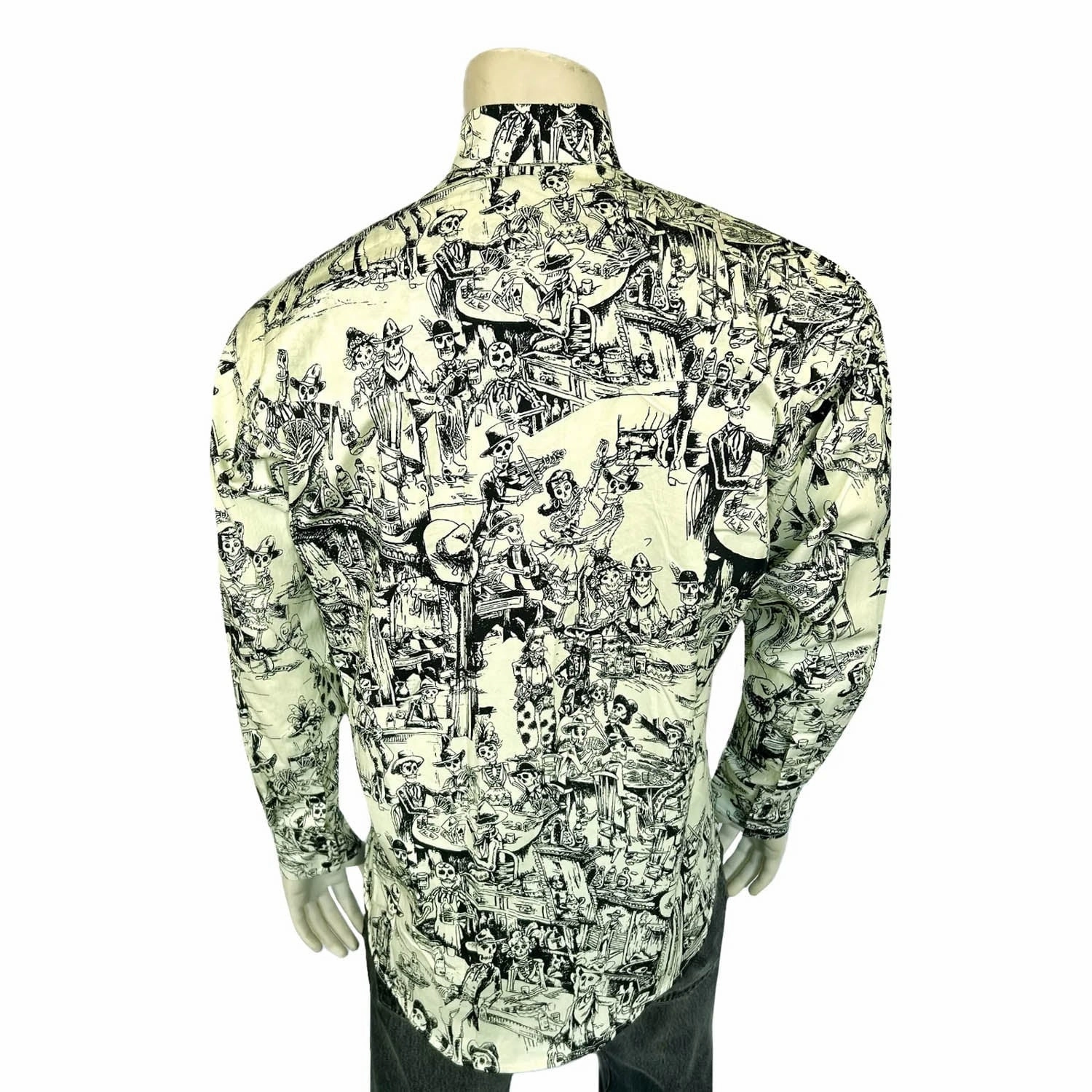 Polo Style Rockmount Mens Deadwood Saloon Western Black/White 100% Cotton L/S Shirt