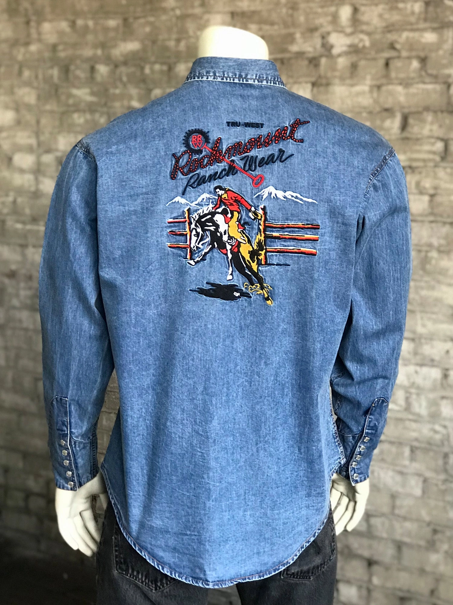 Rockmount Mens Denim 100% Cotton Vintage Bronc L/S Shirt quick dry Advanced Moisture Management