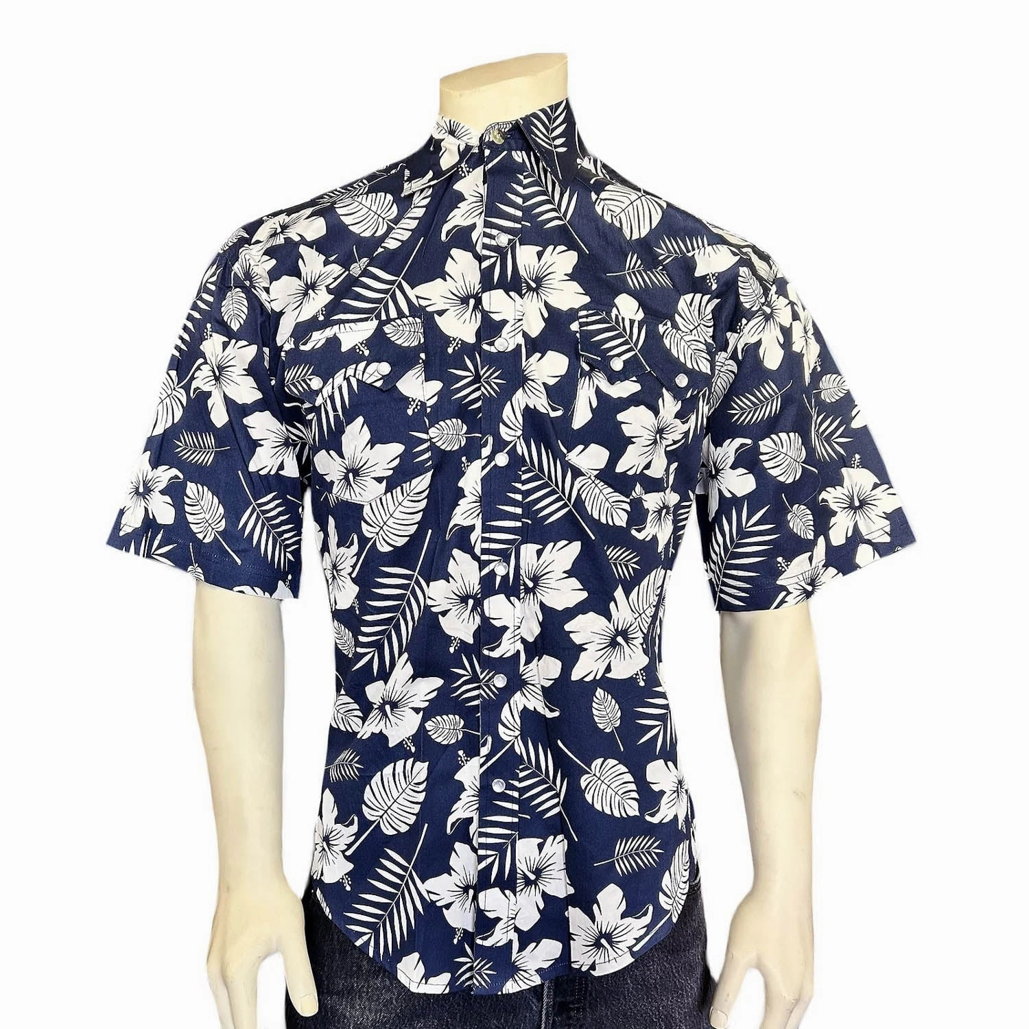 Rockmount Mens Floral Print Western Navy 100% Cotton S/S Shirt Timeless elegance Cocktail Party