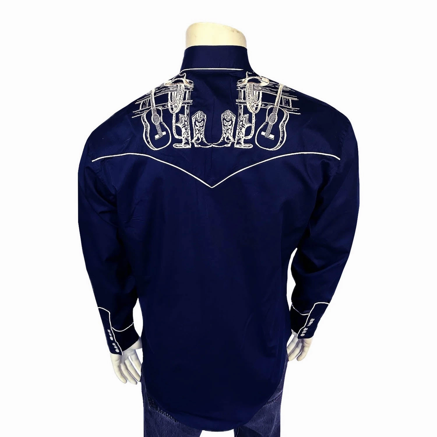 Textured Finish Classic Color Rockmount Mens Guitar Boot and Hat Navy 100% Cotton L/S Shirt