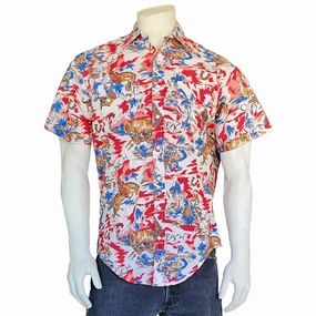 Camping Essential Rockmount Mens Hawaiian Print Red 100% Cotton S/S Shirt