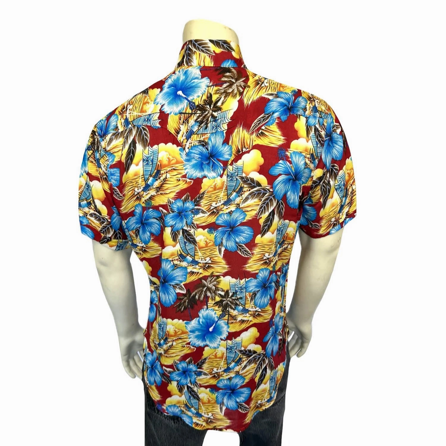Versatile Look Multipurpose Utility Rockmount Mens Hawaiian Print Western Red 100% Rayon S/S Shirt