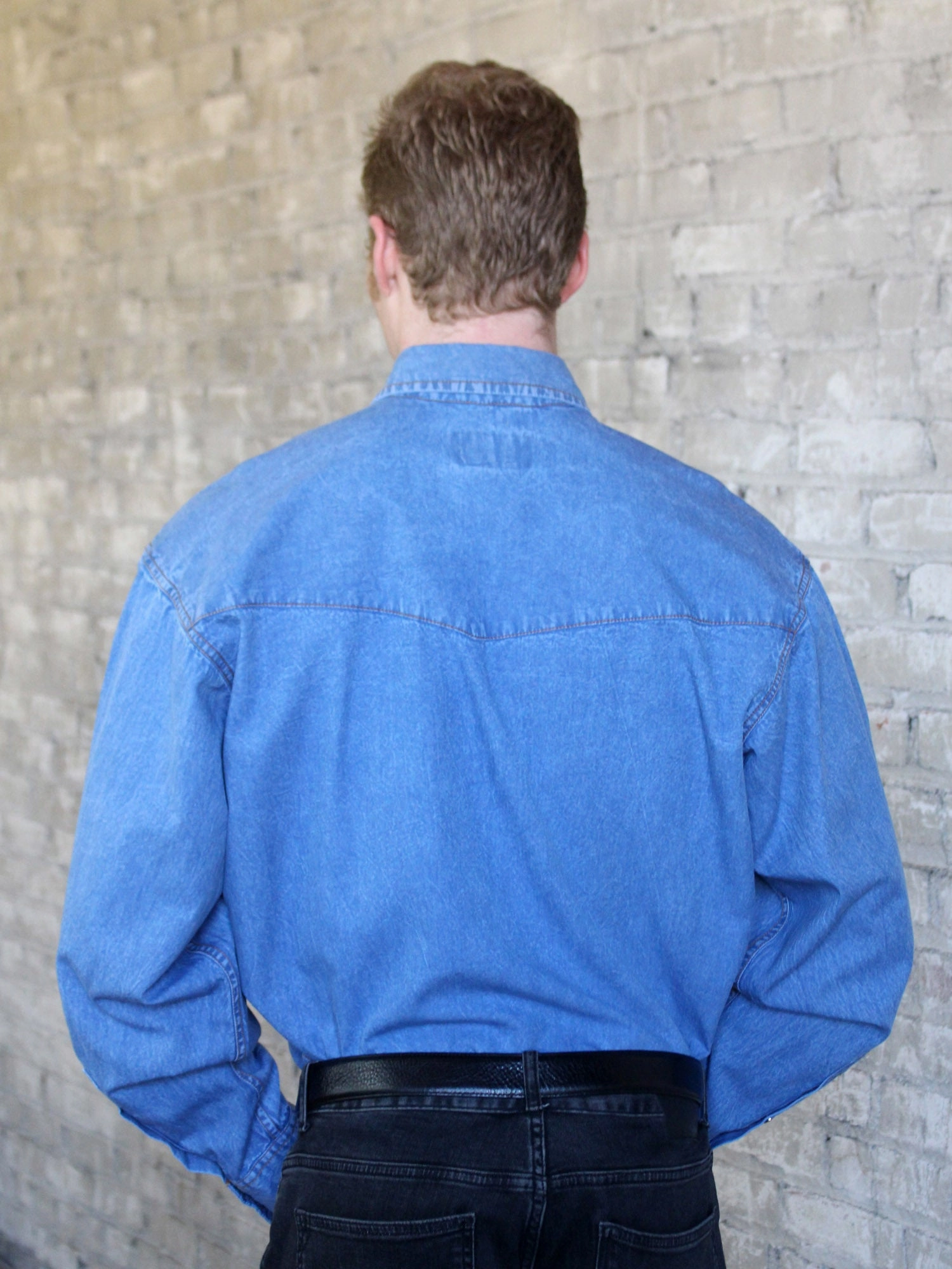 Rockmount Mens Indigo 100% Cotton Stonewashed Denim L/S Shirt Soft Material