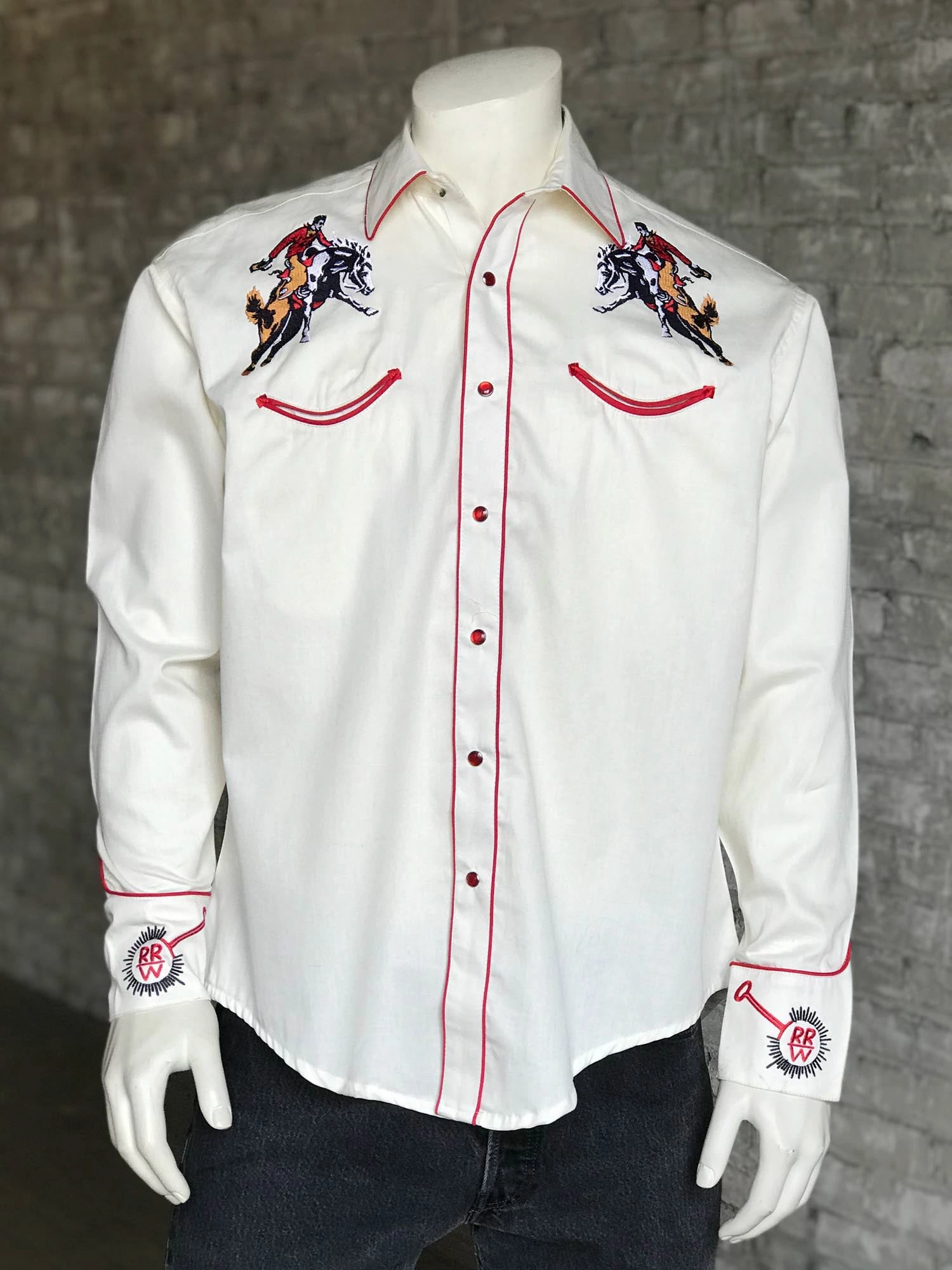 Fall Foliage Lightweight Weave Rockmount Mens Ivory 100% Cotton Vintage Bronc L/S Shirt