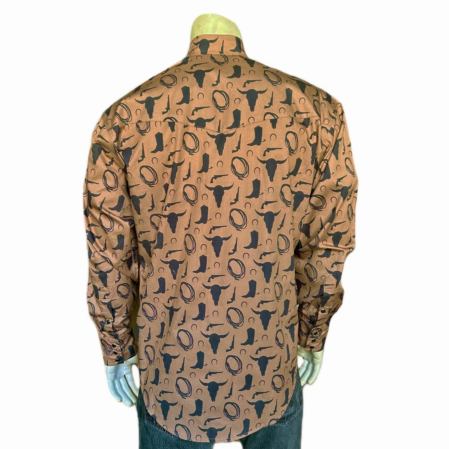 Indoor Comfort Rockmount Mens Lariat Boot Steer Skull Brown 100% Cotton L/S Shirt