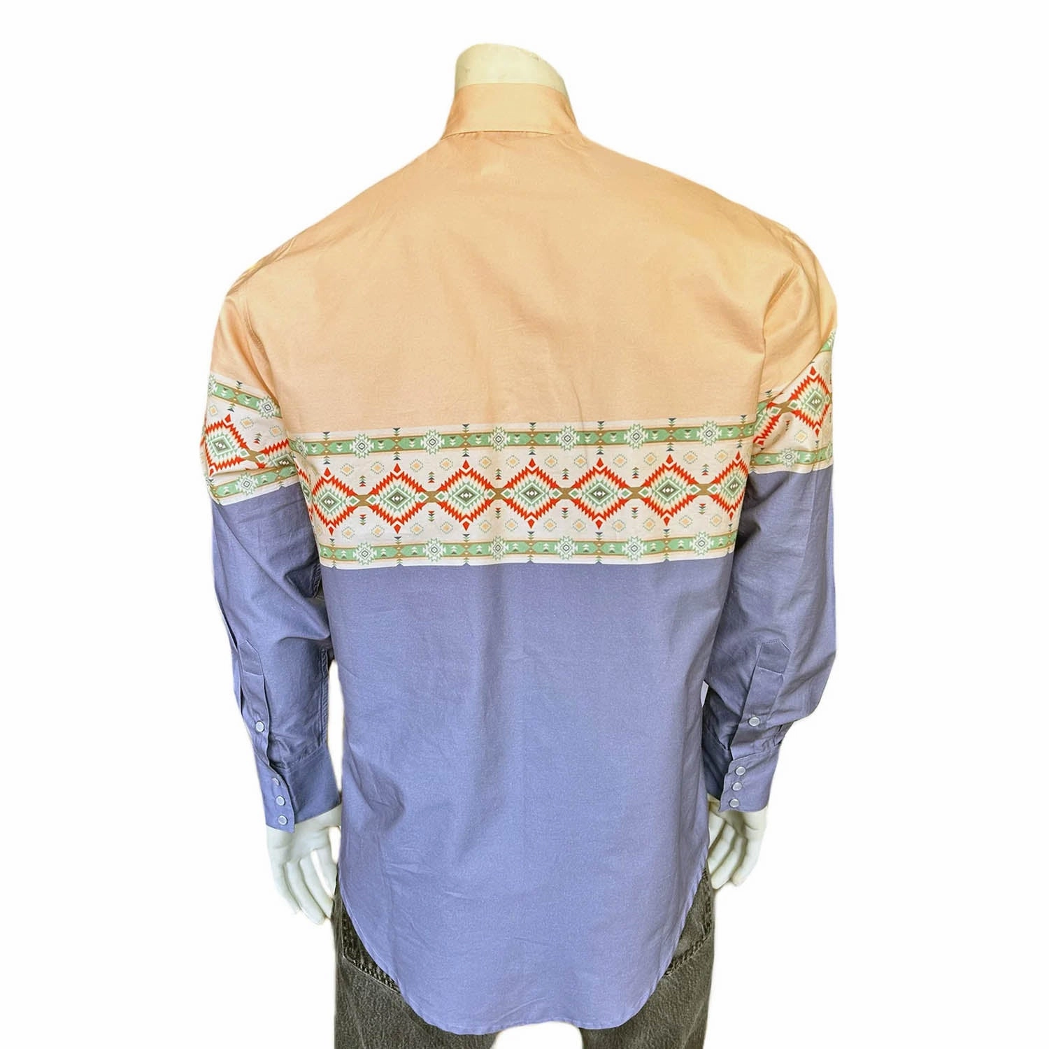 Durable Material Rockmount Mens Native Pattern Peach/Blue 100% Cotton L/S Shirt