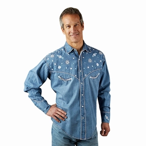 Rockmount Mens Out Of This World Denim 100% Cotton L/S Shirt birthday celebration