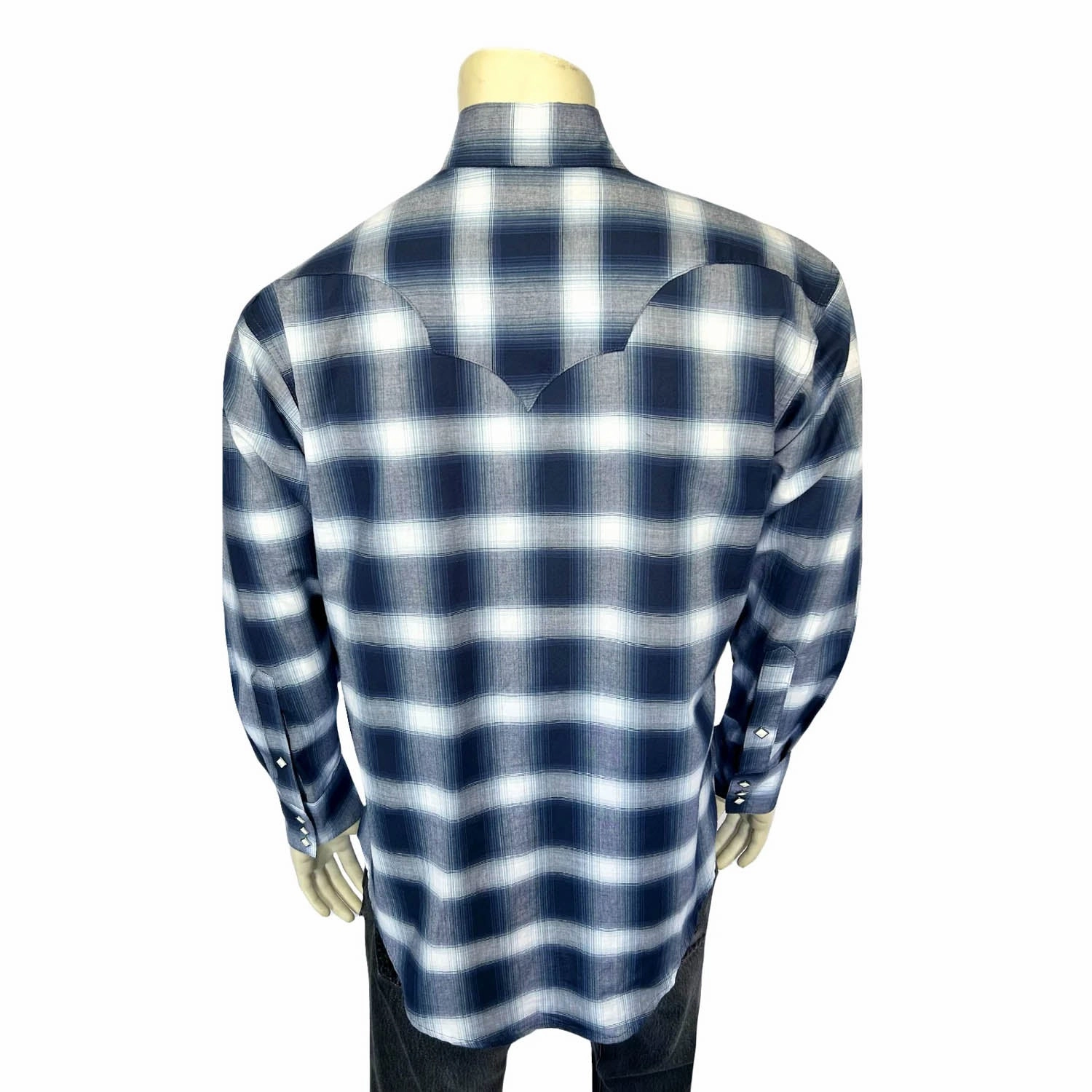 Rockmount Mens Shadow Plaid Western Blue/White 100% Cotton L/S Shirt Runway Inspired Comfortable Fabric