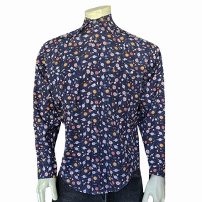 Rockmount Mens Solar System Print Navy 100% Cotton L/S Shirt Casual Elegance