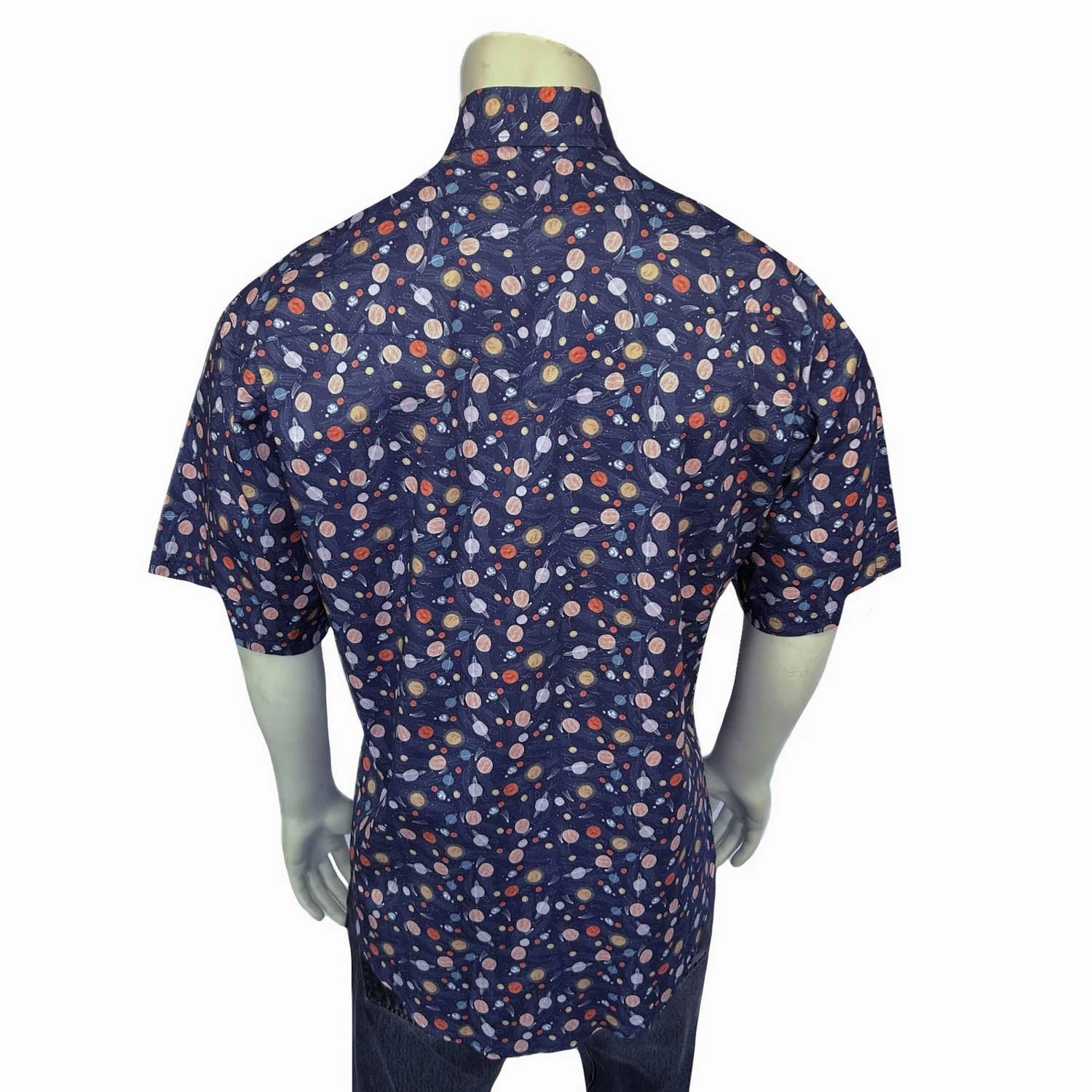 Rockmount Mens Solar System Print Navy 100% Cotton S/S Shirt Wrinkle Resistant ethical fashion