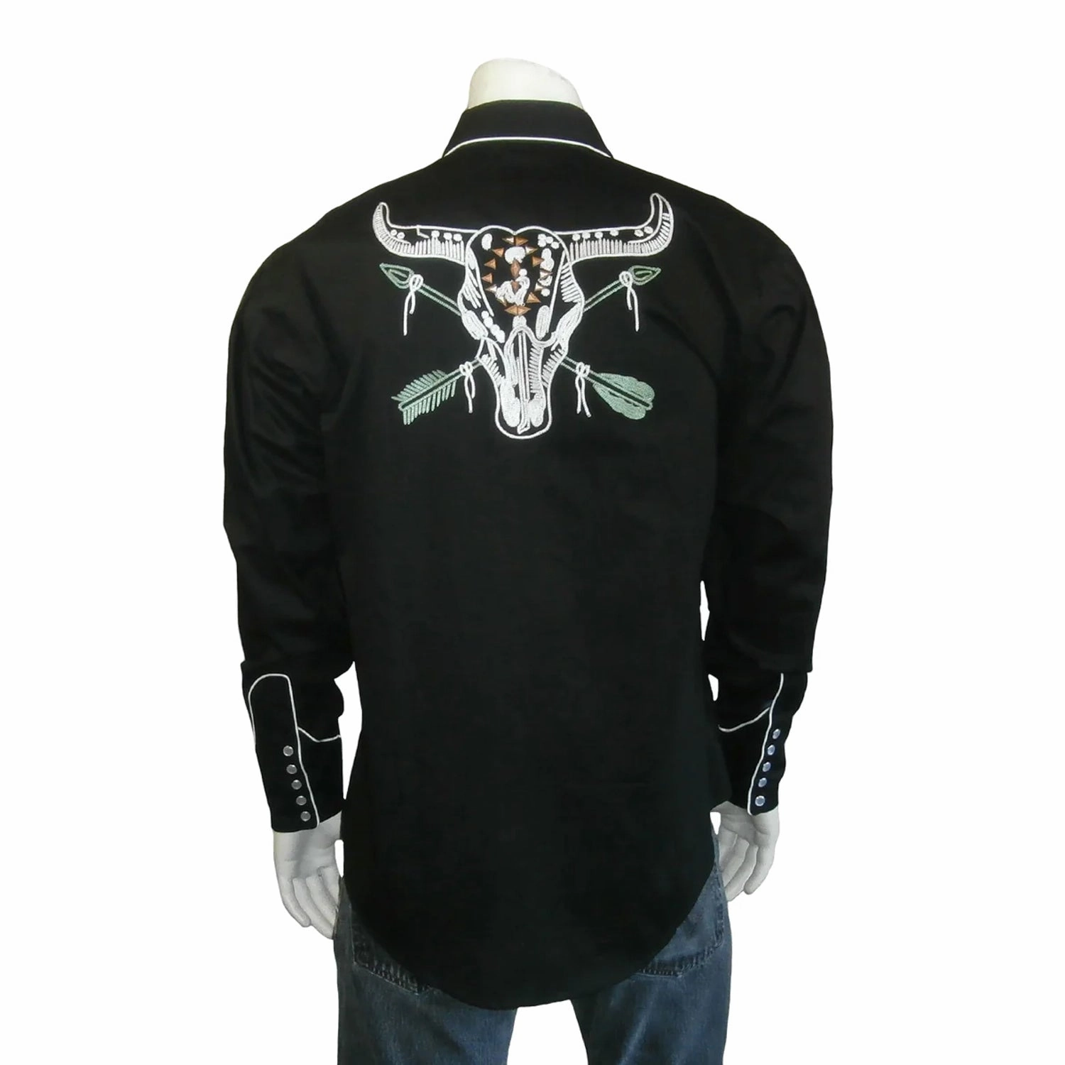 Rockmount Mens Steer Skull and Arrow Black 100% Cotton L/S Shirt Neutral Shade