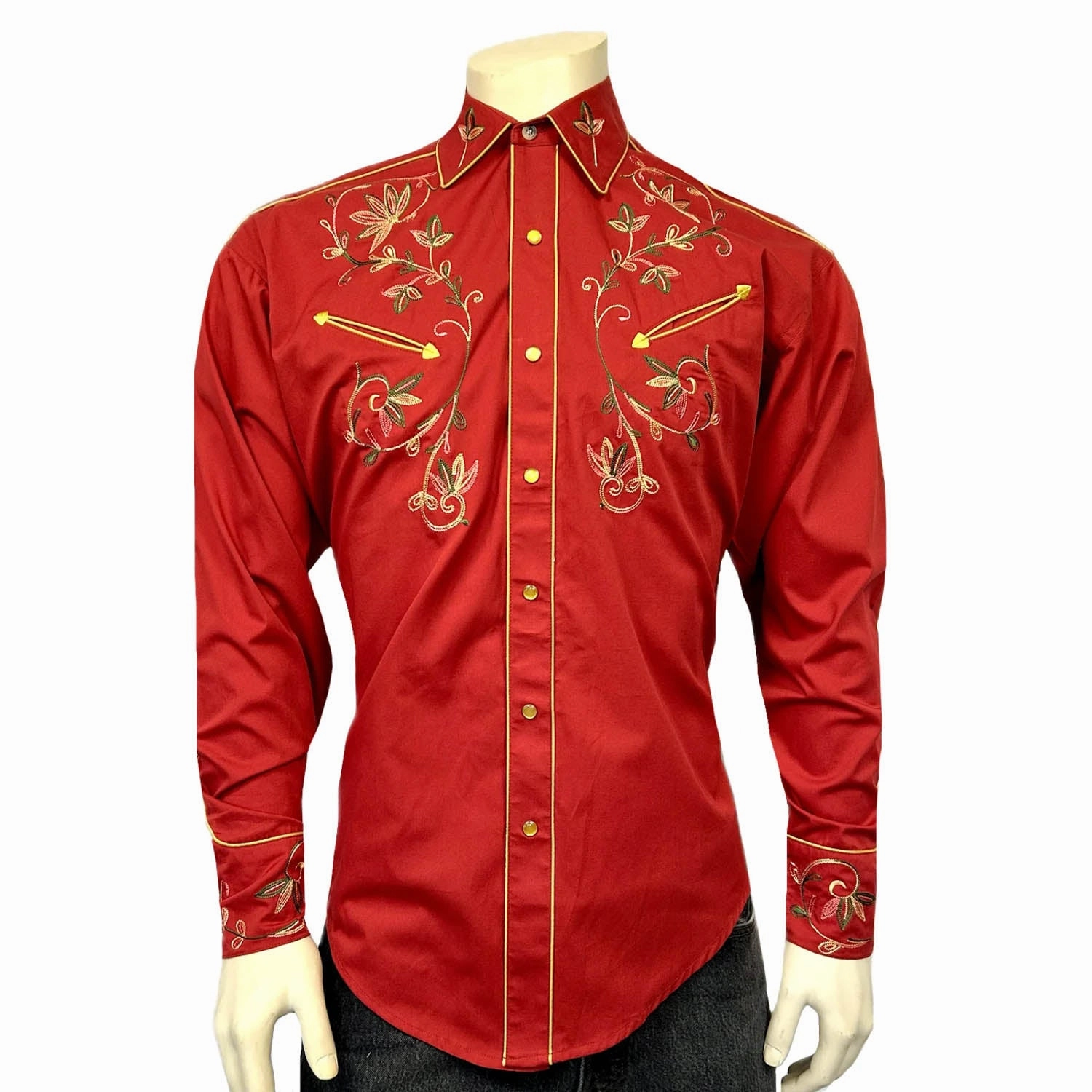 Embroidered Logo Rockmount Mens Vintage Variegated Floral Red 100% Cotton L/S Shirt