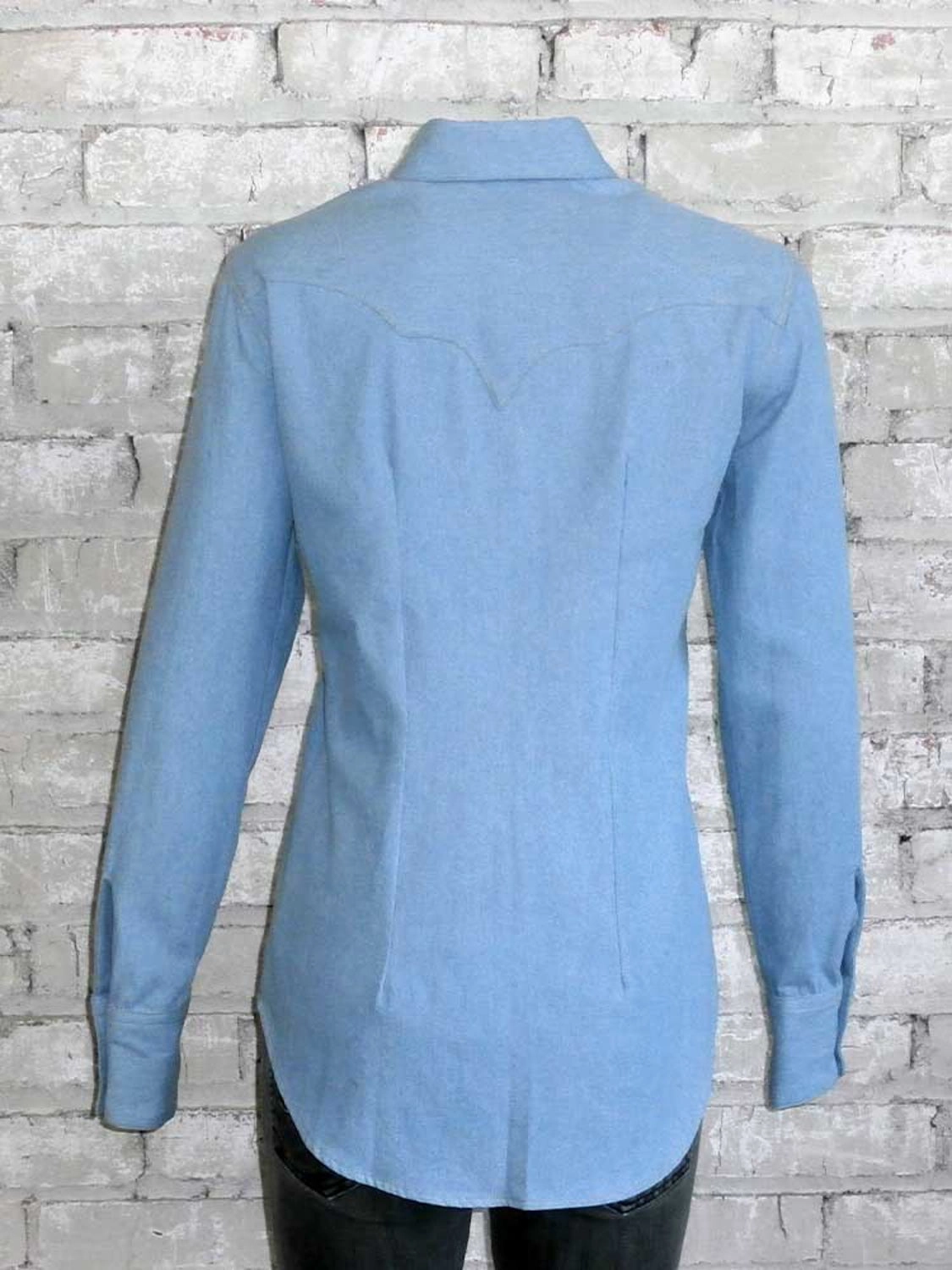 Rockmount Womens Denim 100% Cotton Stonewash Sawtooth Western L/S Shirt Winter Collection Soft Stretch Collar