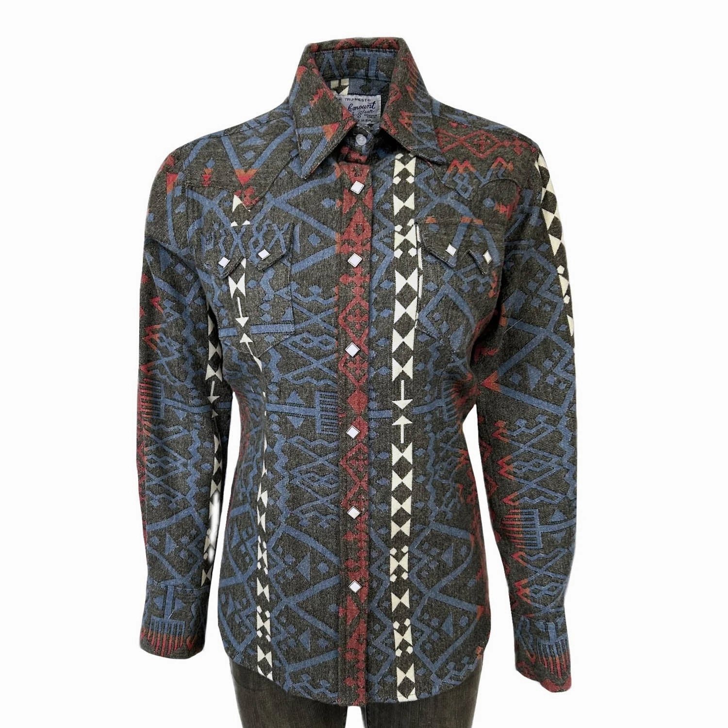 Rockmount Womens Flannel Jacquard Western Black/Red 100% Cotton L/S Shirt Stylish Detail