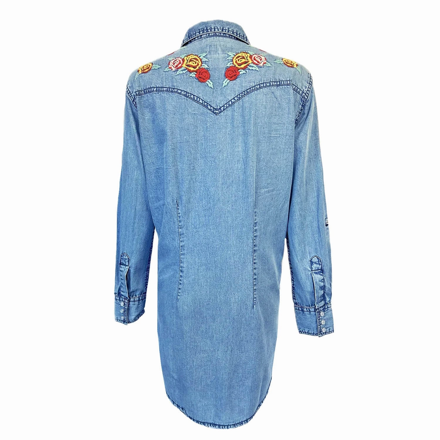 Seasonal Fit MicrofiberBlend Texture Rockmount Womens Floral Embroidery Western Denim 100% Cotton L/S Dress