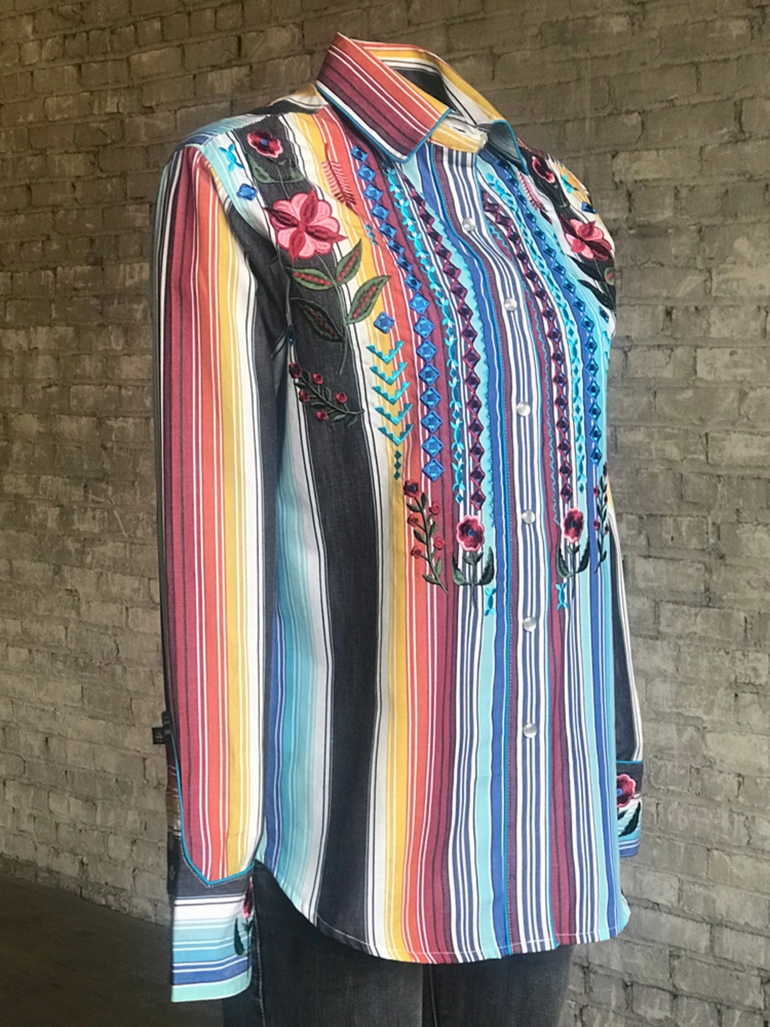 Dinner Date Rockmount Womens Serape 100% Cotton Boho Serape Western L/S Shirt