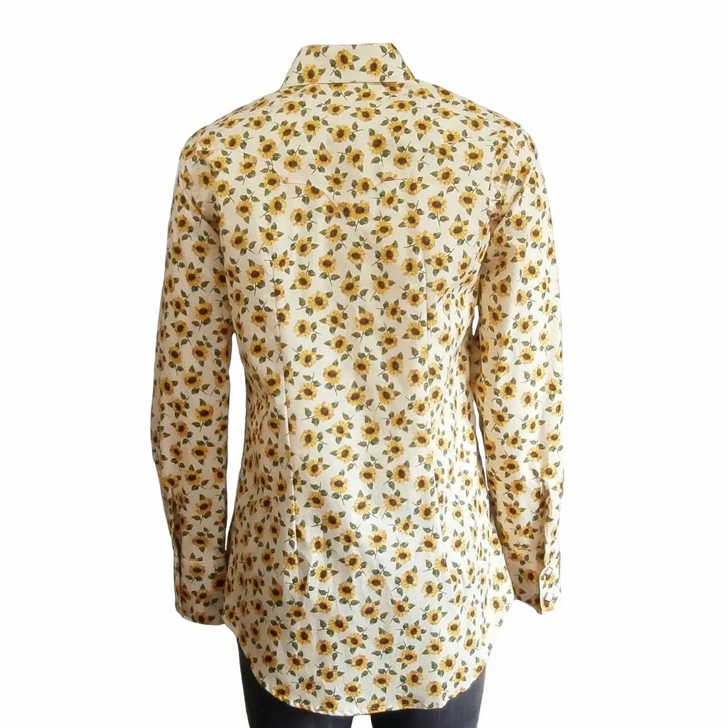 Rockmount Womens Vintage Floral Western Yellow 100% Cotton L/S Shirt Geometric Pattern