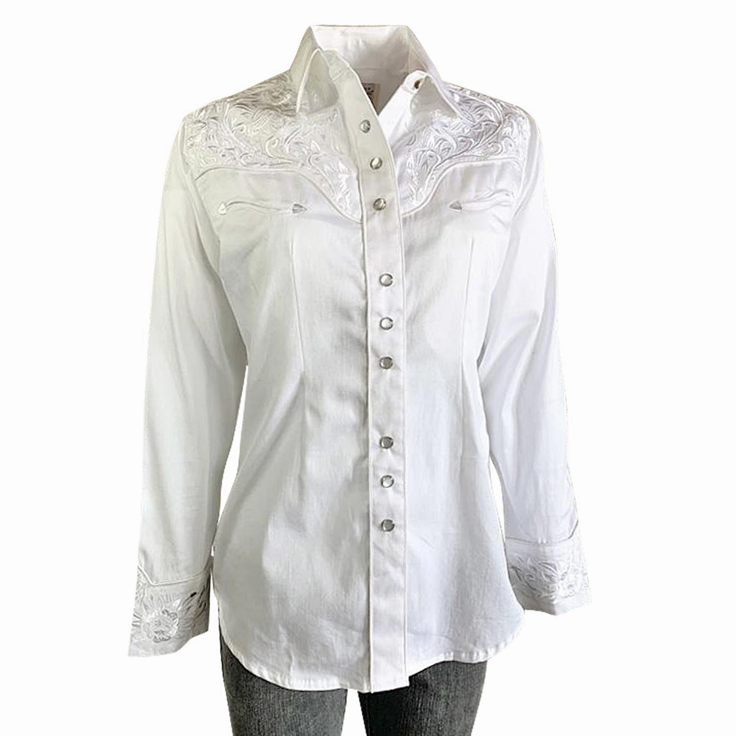 Everyday Essential Rockmount Womens White/White 100% Cotton Vintage Tooling Embroidery L/S Shirt