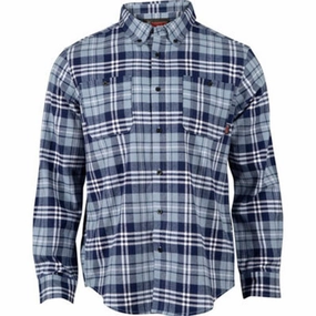 Rocky Mens Worksmart Button Down Navy Plaid 100% Cotton L/S Shirt wrinkle free Soft Stretch Collar