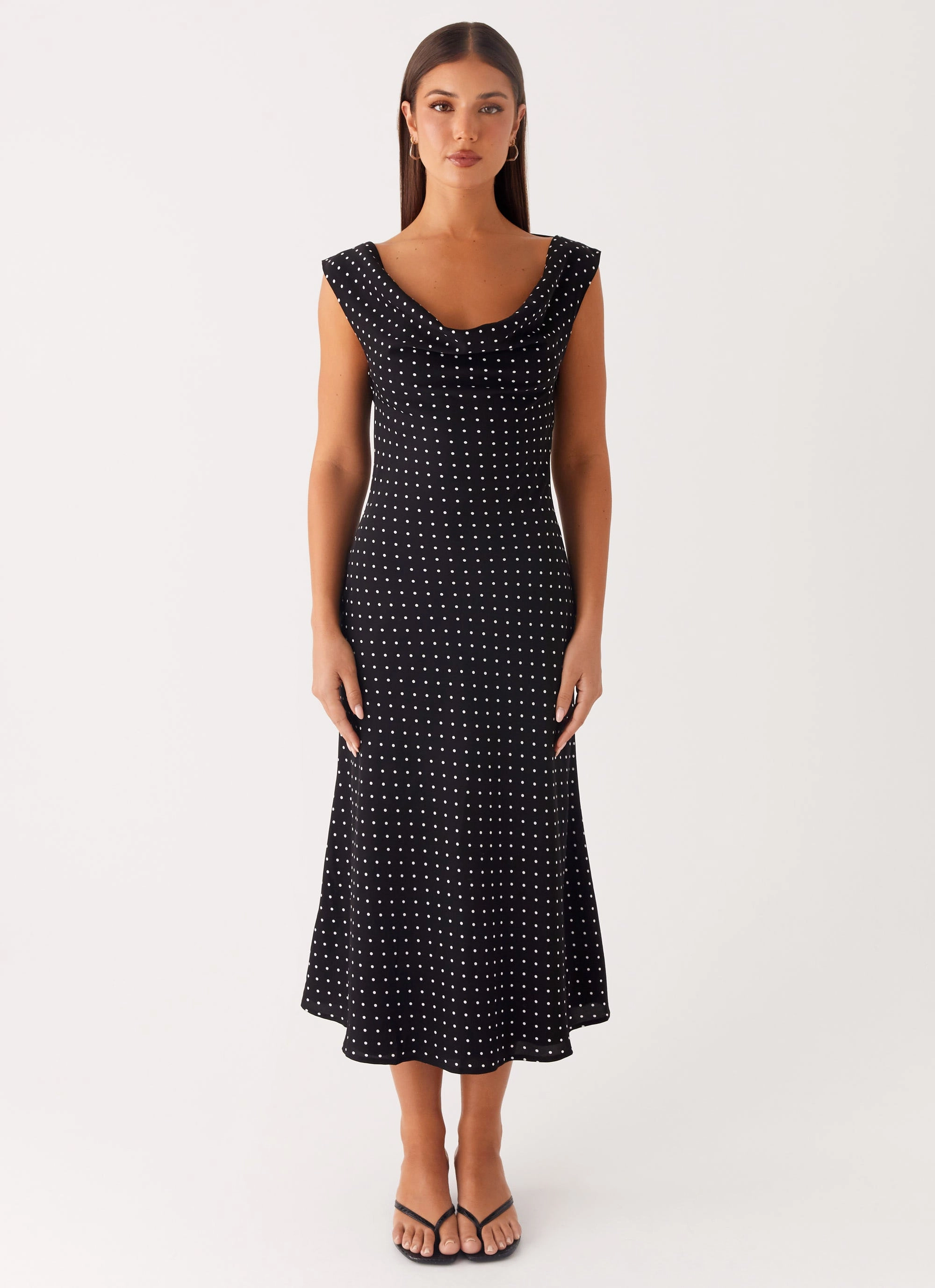 Role Model Maxi Dress - Black Polka Dot Textured Wool Coat