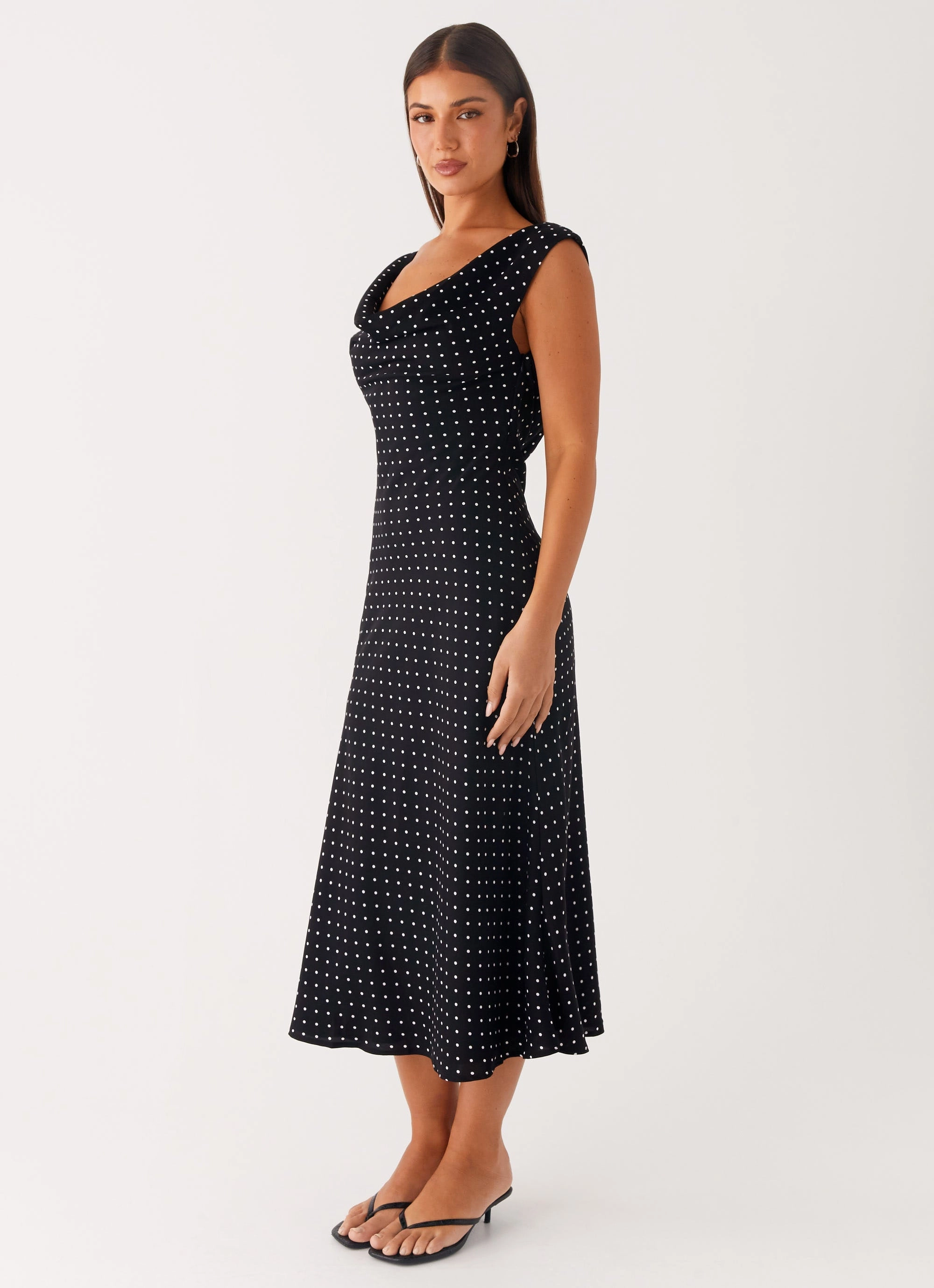 Role Model Maxi Dress - Black Polka Dot color block Quilted Coat