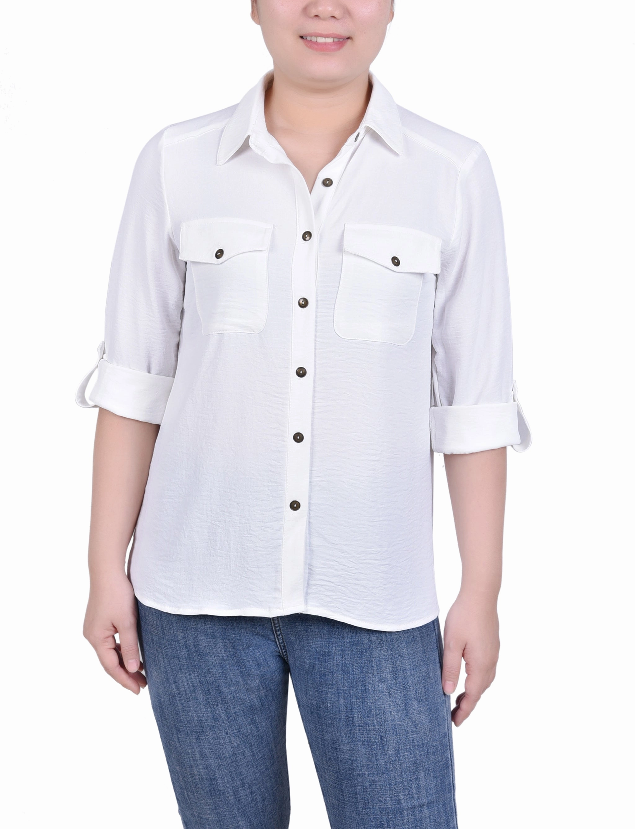 Roll Tab Blouse Thermal Regulation Fabric