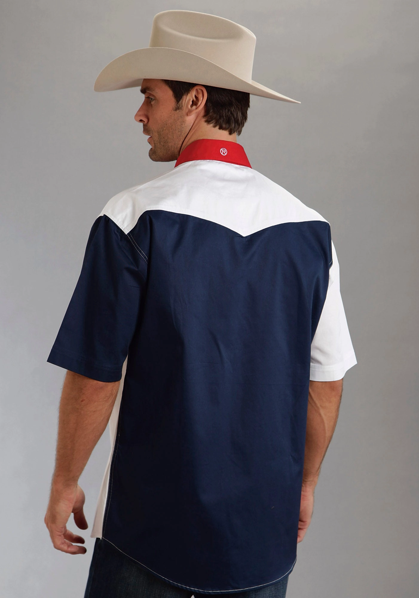 Roper Americana Mens Blue 100% Cotton S/S Colorblock Flag Snap Western Shirt family gathering Standalone Option