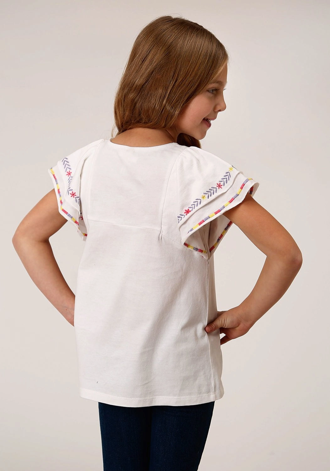 Roper Girls White 100% Cotton Milange Knit S/S Tunic Seamless Side Panels