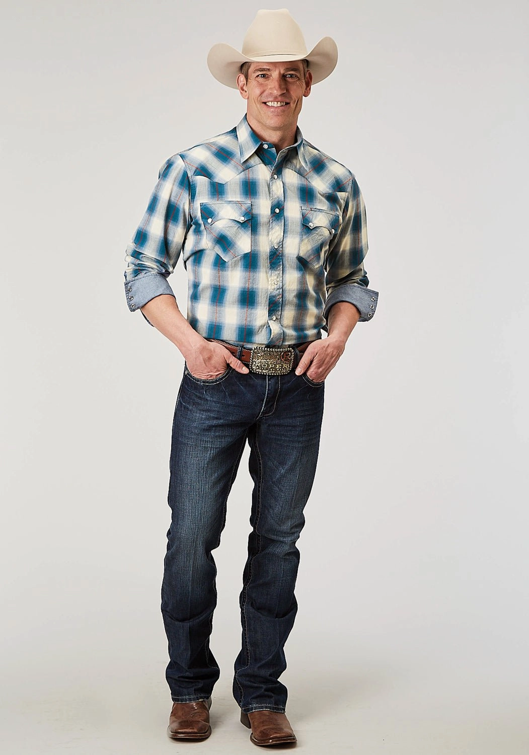 Tailored Cuffs Roper Mens 1892 Arrow Dobby Blue 100% Cotton L/S Shirt