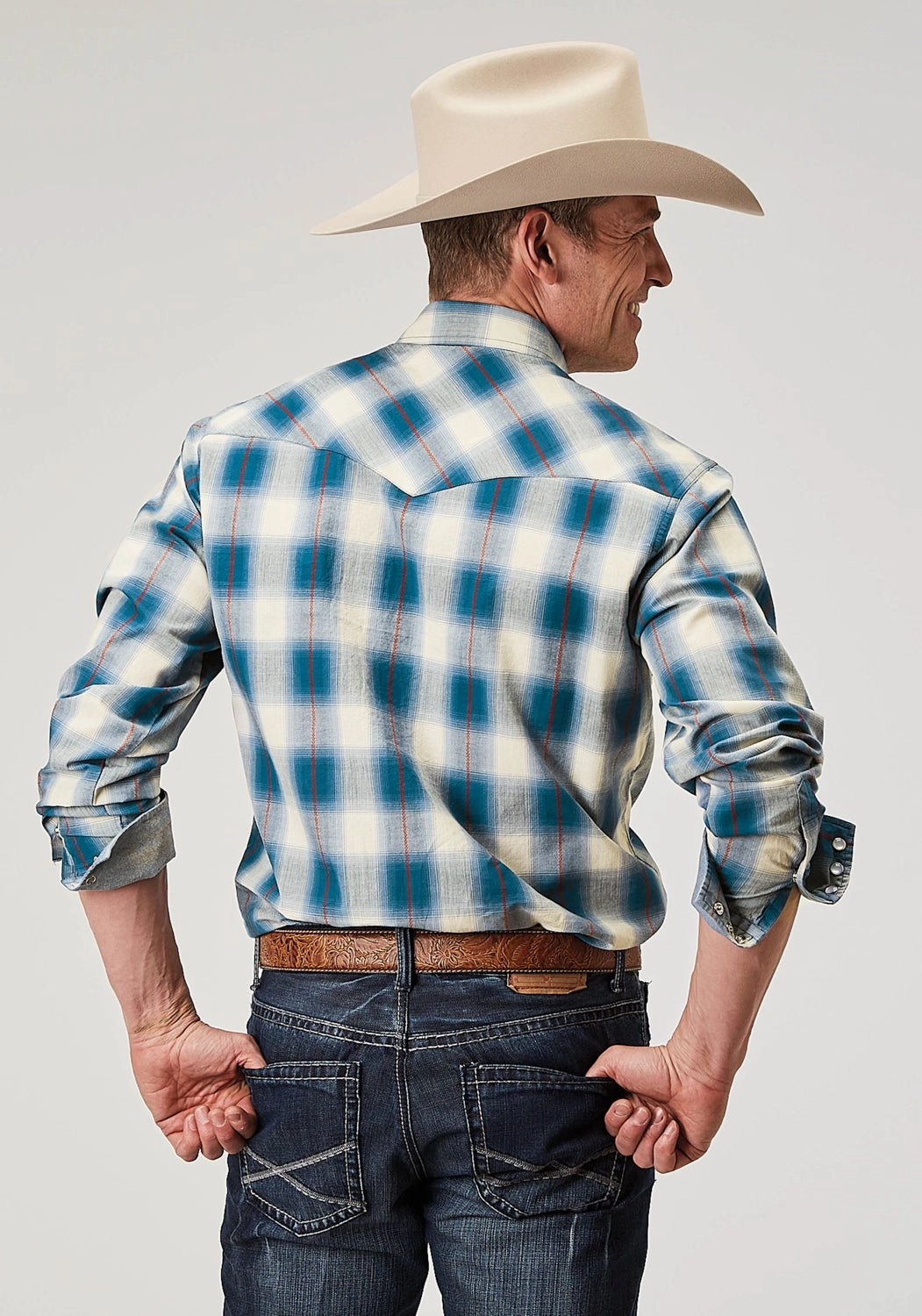 Roper Mens 1892 Arrow Dobby Blue 100% Cotton L/S Shirt Youthful Appeal Reinforced Buttonholes